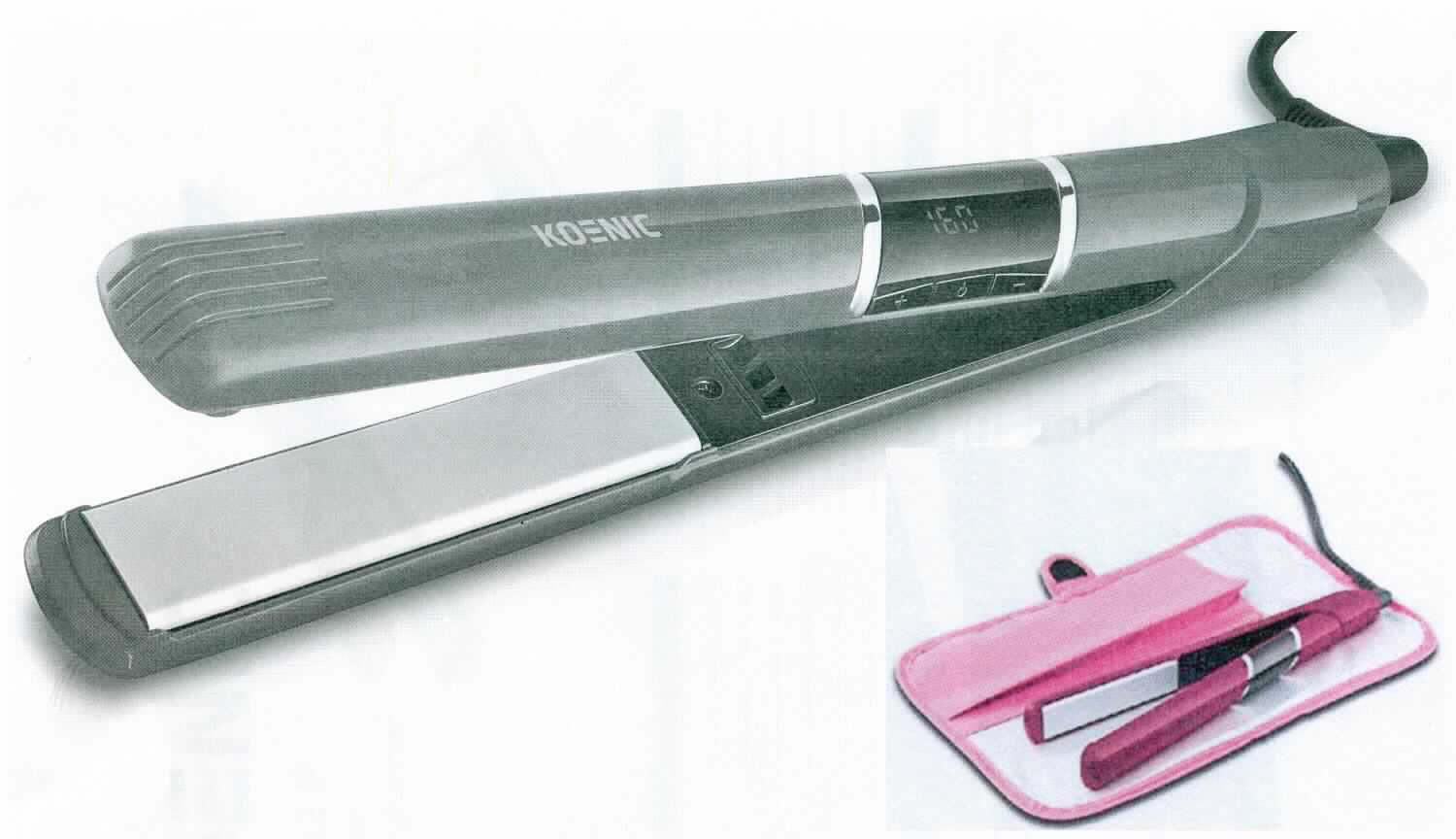 Haarglätter
- aus aufheizbaren, keramik-/turmalinbeschichteten Formplatten in einem Kunststoffgehäuse mit
  Bedienelementen zur Temperaturregelung von 160 bis 220 Grad Celsius und zum Ein- 
  und Ausschalten, LCD Betriebsanzeige, Netzkabel mit Stecker und Tastensperre,
- mit einer Leistung von 42 Watt bei 220-240 Volt,
- zur Formgebung von Haaren (kennzeichnende Haupttätigkeit) und zum Erzeugen ionisierter Luft
  zur Haarpflege (Glanz und Entkräuselung von Haaren),
- mit beiliegendem besonders gestalteten Aufbewahrungsbeutel zum dauernden Gebrauch.
(Abbildung siehe Anlage)

"Elektrowärmegerät zur Haarpflege, kein Haartrockner - Haarglätter (Kombination aus Haarglätter 
 -kennzeichnende Haupttätigkeit- und Luftionisator)"