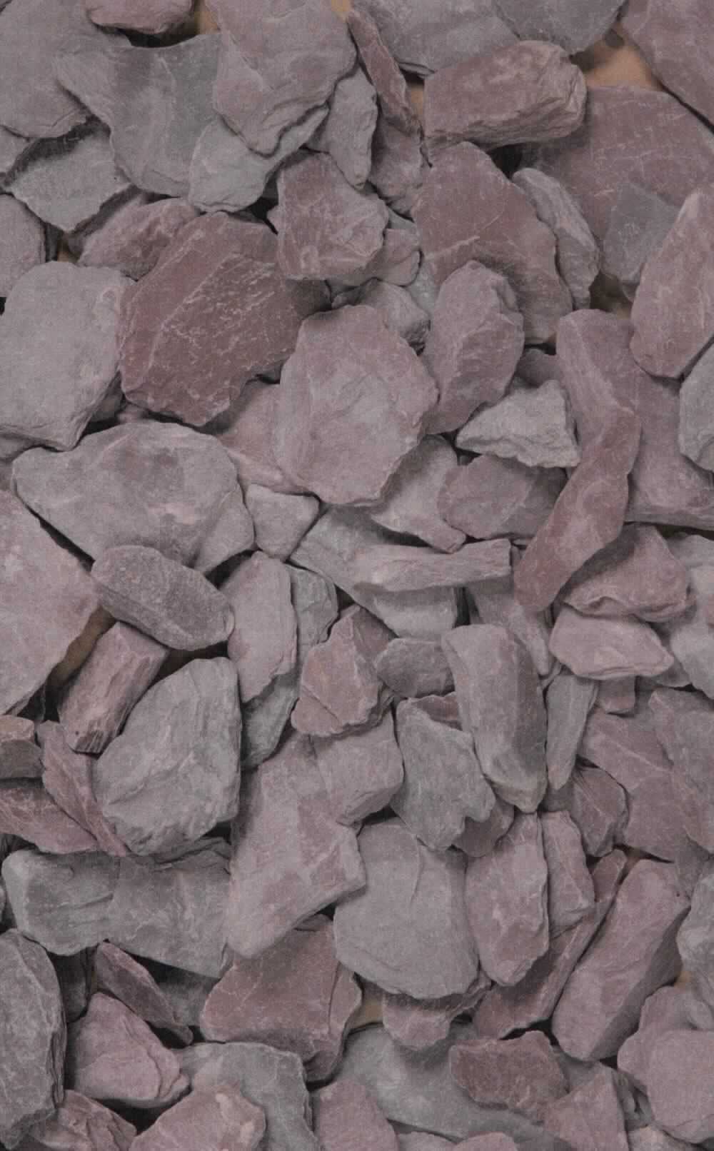 Angaben:
Splitt INDIAN / CANADIAN SLATE -aubergine-
Bearbeitung: gebrochen
Farbe: violett-bunt
Material: Schiefer
Herkunft: Wales 
Größe: 10-30 mm, 25 kg / Sack

Befund:
Körnungen von Steinen der Position 2516