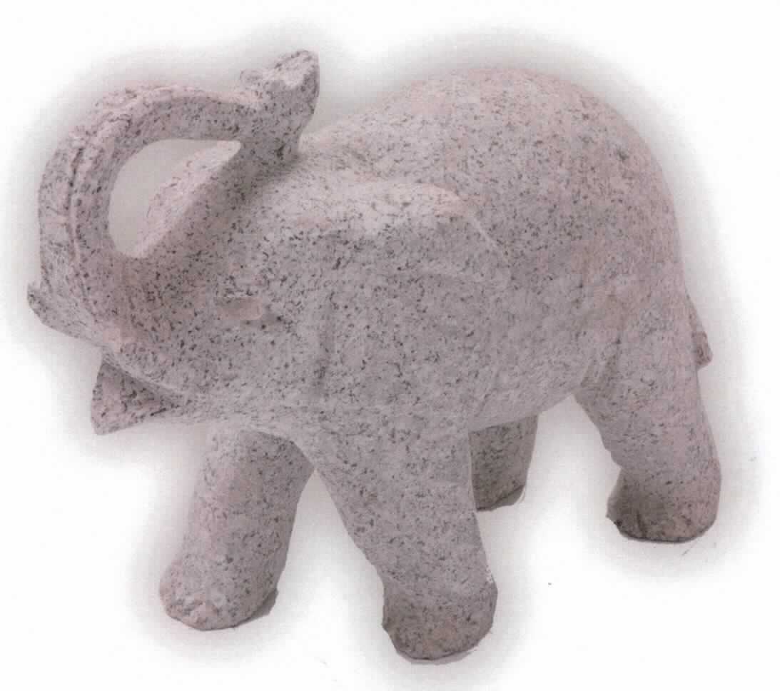 Angaben: 
Figuren ELEFANT KATARA
Bearbeitung: Oberfläche feingestockt. Bei diesen handgearbeiteten Steinmetzarbeiten handelt es sich um Unikate, die in Struktur und Form variieren können. 
Farbe: grau
Material: Granit
Herkunft: China 
Größe: 15 cm, 2 kg / Stück 
Größe: 30 cm, 25 kg / Stück 
Größe: 50 cm, 65 kg / Stück 
Größe: 70 cm, 270 kg / Stück 
Größe: 100 cm, 510 kg / Stück 

Befund:
Bearbeitete Werksteine und Waren daraus