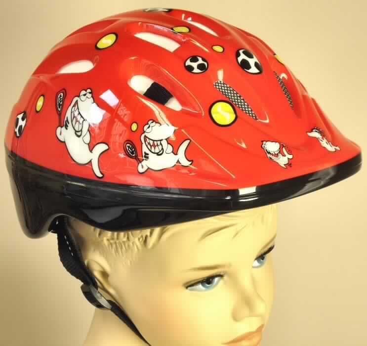 Sicherheitskopfbedeckung, sog. Kinderhelm, Foto siehe Anlage,
- aus Kunststoff mit kindlichen Motiven bedruckt,
- innen gepolstert mit Kunststoff (Styropor),
- mit Kinnriemen aus Spinnstoff und Kunststoff ausgestattet,
- auf verschiedene Kopfweiten einstellbar,
- in einer zur Verpackung dieser Waren üblichen Kunststofftüte 
  mit Gebrauchsanweisung verpackt,
- zur Verwendung als Schutzhelm für Kinder beim Fahrradfahren.