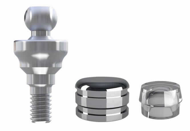 Sog. Kugelkopf Abutment inkl. CAHL, Art.-Nr. TV60-02, in Form einer Warenzusammenstellung in Aufmachung für den Einzelverkauf, für TRI-Vent-Implantate mit 3,5 mm Plattform, bestehend aus einem zweiteiligen System aus
1. einem sog. Geschiebemechanismus aus einem einteiligen, konischen, abgestuften Abutment (charakterbestimmender Bestandteil im Hinblick auf die Verwendung) aus einer Titanlegierung mit einem Durchmesser von 4,5 mm, am unteren Ende mit einem Gewinde und oben mit einem runden Kopf versehen sowie
2. einem sog. Hülsengeschiebe-Gehäuse in Form einer noch nicht zusammengesetzten Ware aus einem Metall-Kappengehäuse aus Edelstahl (Art.-Nr. CAH) und einer transparenten Nylon- Retentionshülse (Art.-Nr. CALT), gemeinsame Art.-Nr.: CAHL.
Äußere Form: siehe Abbildung in der Anlage.
Das Kugelkopf Abutment wird dauerhaft in ein künstliches Zahnwurzelimplantat (nicht Gegenstand dieser Auskunft) geschraubt und schaut aus dem Zahnfleisch heraus. Das Metallgehäuse und die Retentionshülse werden gemeinsam in eine Prothese (ebenfalls nicht Gegenstand dieser Auskunft) als Gegenstück integriert und dienen der Aufnahme des Kugelkopfes. 
Die Ware wird bei Deckprothesenrestaurationen im Rahmen einer zahnmedizinischen Behandlung verwendet. Das zweiteilige Verankerungssystem dient dem Fixieren bzw. der Verbindung zwischen der herausnehmbaren Gebissprothese und den künstlichen Zahnwurzeln (gemeinsamer Verwendungszweck).

Innerhalb der Position 9021 lässt sich kein charakterbestimmender Bestandteil ermitteln. Deshalb erfolgt die Einreihung gemäß AV 3 c) in die letztgenannte Unterposition.
Die Bestandteile der Warenzusammenstellung befinden sich in einer gemeinsamen Verpackung.

Die Ware wird als "Teil, erkennbar hauptsächlich für eine Ware der Zahnprothetik der Position 9021 2900 bestimmt" eingereiht.
