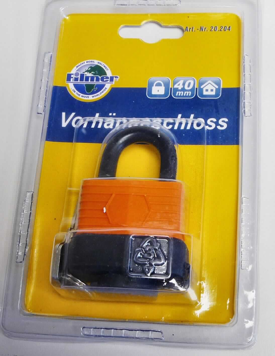 Es handelt sich um aus unedlen Metallen (charakterbestimmend) gefertigte Vorhängeschlösser mit einer mit Schlüssel zu betätigenden Schließmechanik und einem aufklappbaren Bügel. Der Schlosskörper und der Bügel sind mit Kunststoff ummantelt. Der Schließzylinder ist mit einer abnehmbaren Kunststoffabdeckung mit Kappe ausgestattet. 
Die Erzeugnisse dienen zum Verschließen und Sichern verschiedener Gegenstände. Sie sind gemeinsam mit zwei Schlüsseln, die an einem Schlüsselring aus Stahldraht befestigt sind, auf einer bedruckten Pappunterlage aufgeblistert. 
Maße (maximale Höhe x Breite): etwa 7,5 cm x 4,5 cm.

Abbildung siehe Anlage. 

Derartige Erzeugnisse gehören als "Vorhängeschlösser (zum Schließen mit Schlüssel), aus unedlen Metallen" zum TARIC-Code 8301 1000 00.