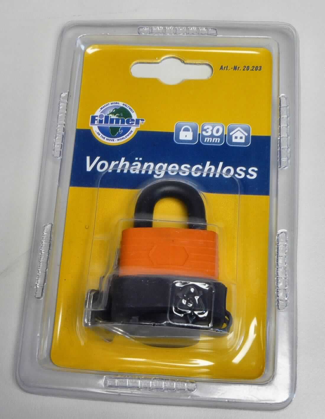 Es handelt sich um aus unedlen Metallen (charakterbestimmend) gefertigte Vorhängeschlösser mit einer mit Schlüssel zu betätigenden Schließmechanik und einem aufklappbaren Bügel. Der Schlosskörper und der Bügel sind mit Kunststoff ummantelt. Der Schließzylinder ist mit einer abnehmbaren Kunststoffabdeckung mit Kappe ausgestattet. 
Die Erzeugnisse dienen zum Verschließen und Sichern verschiedener Gegenstände. Sie sind gemeinsam mit zwei Schlüsseln, die an einem Schlüsselring aus Stahldraht befestigt sind, auf einer bedruckten Pappunterlage aufgeblistert. 
Maße (maximale Höhe x Breite): etwa 6 cm x 3,5 cm.

Abbildung siehe Anlage. 

Derartige Erzeugnisse gehören als "Vorhängeschlösser (zum Schließen mit Schlüssel), aus unedlen Metallen" zum TARIC-Code 8301 1000 00.
