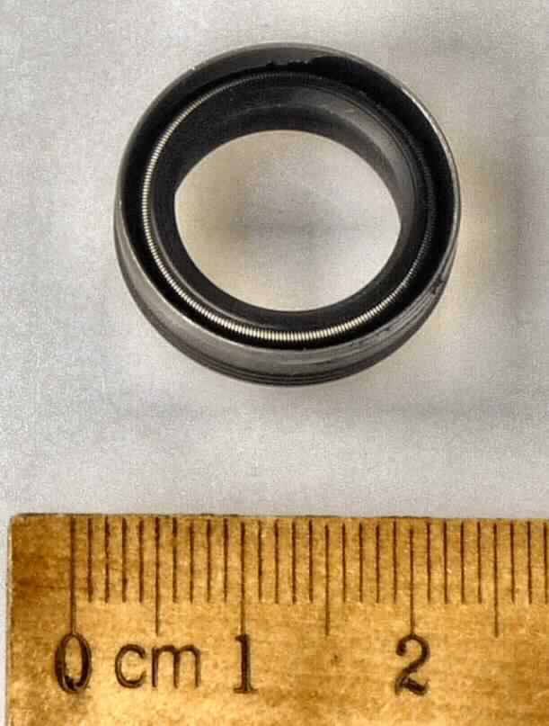 Radialwellendichtring, aus einem mit einem Elastomer überzogenen Metallstützring mit nach innen wirkender Dichtlippe und einem eingelassenen Spiralfederring, zum radialen Andrücken der Dichtlippe, mit den Abmessungen: Außendurchmesser 21 mm, Innendurchmesser 14 mm, Höhe 6,5 mm, zum Abdichten von Wellen.

Das Erzeugnis ist als "Mechanische Dichtung" einzureihen.