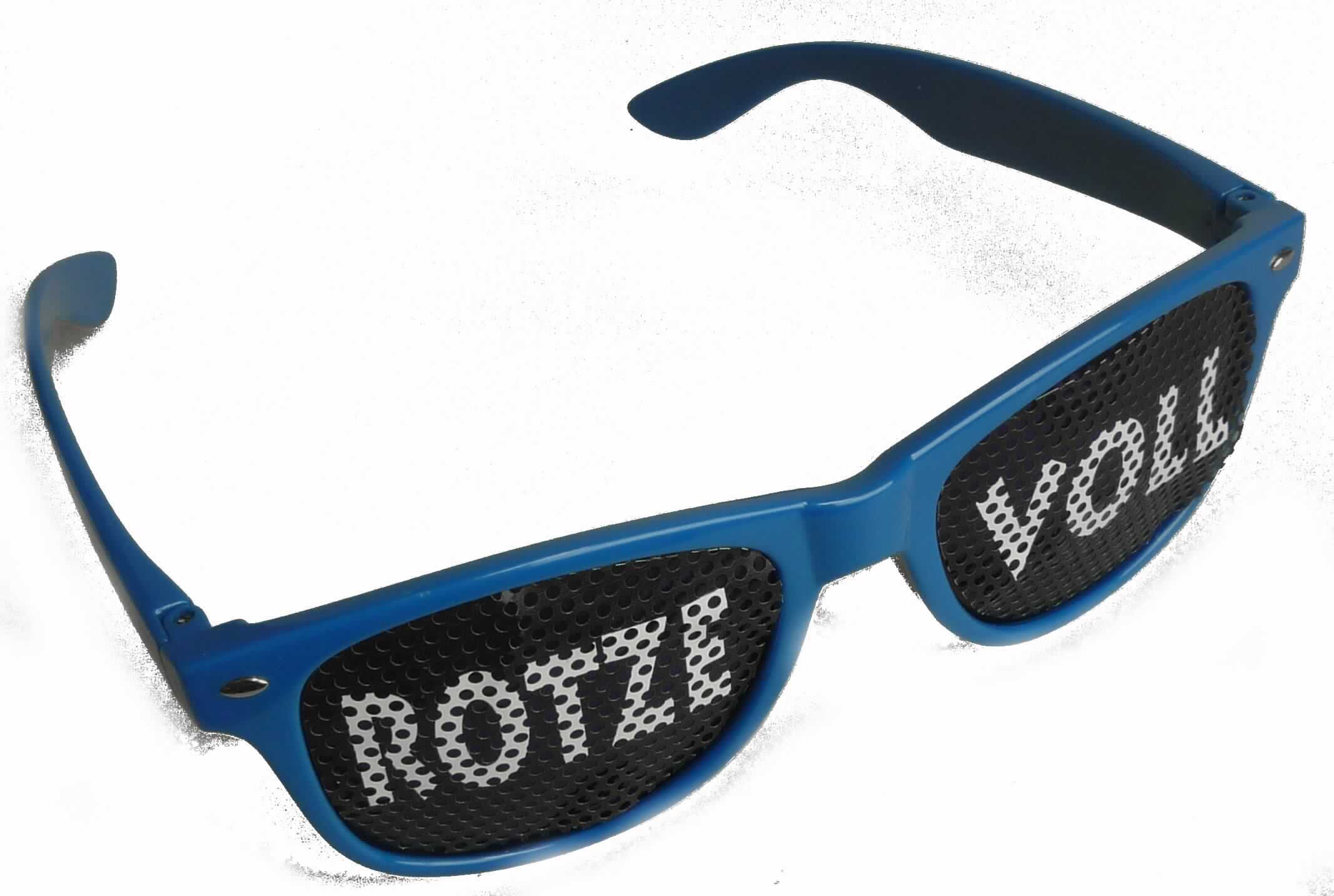 Sog. "Sonnenbrille Modell Nerd", im Wesentlichen bestehend aus einer Brillenfassung aus blauem Kunststoff und zwei dunkel getönten Kunststoffgläsern mit UV Filter 400, auf denen ein bedruckter Aufkleber aus Lochfolie mit dem Motiv "Rotze Voll" aufgebracht ist. Die einklappbaren Bügel sind außen mit einem gelben Schriftzug versehen. Die Brille wird vorwiegend zu Unterhaltungszwecken genutzt, verliert jedoch nicht ihre Eigenschaft als Sonnen(schutz)brille.

äußere Form: siehe Abbildung in der Anlage

Die Ware wird als "Sonnenbrille, nicht mit optisch bearbeiteten Gläsern, mit Brillengläsern aus Kunststoffen" eingereiht.