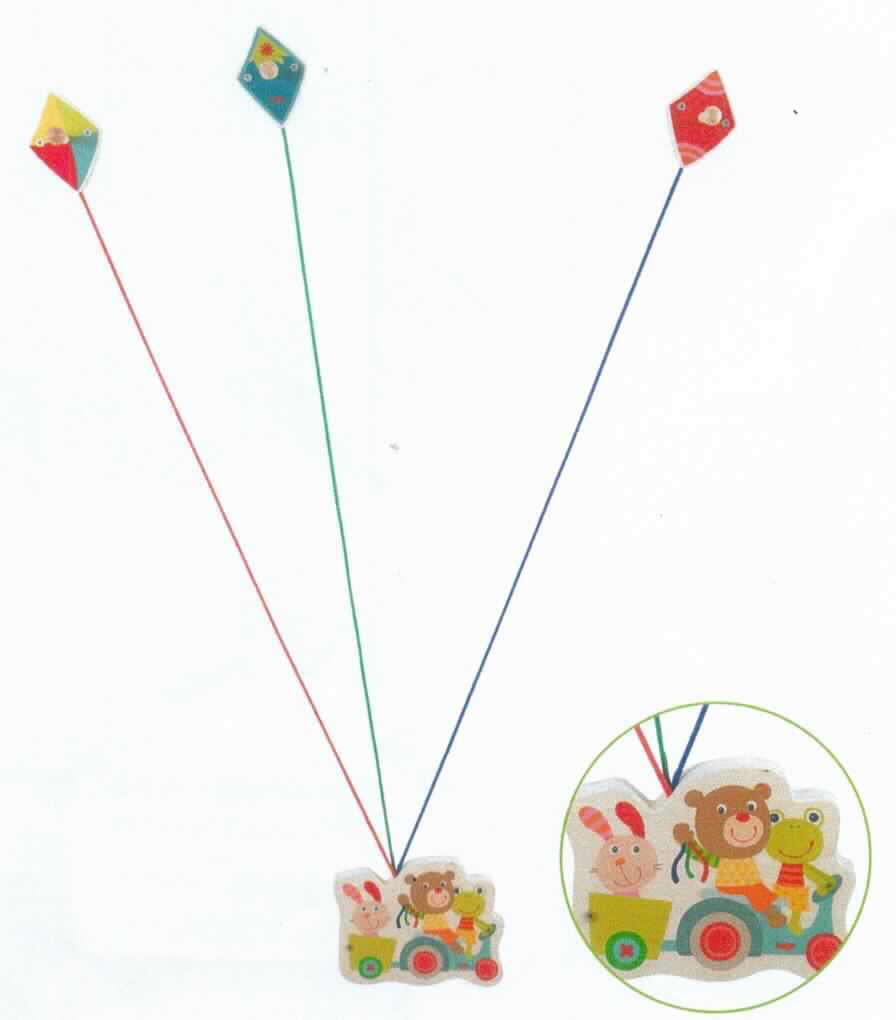 Garderobe Kunterbunt Drachen-Spaß, Art. 301645
- drei rautenförmige, bunt bemalte Kleiderhaken aus Lindensperrholz mit Haken aus Buchenholz
  (lt. Antragsteller) in Form von Flug-Drachen mit Drachenschüren aus Spinnstoff und daran
  befestigtem Zierlement aus Lindensperrholz, bemalt mit Mofa-fahrenden Tieren,
- mit Montagematerial (Schrauben und Dübel),
- dient dem Aufhängen von Kleidungsstücken.
(Abbildung siehe Anlage)

Der Charakter der Warenzusammenstellung wird bezüglich des Umfanges und der Bedeutung für die Verwendung durch die Garderobe bestimmt; der Charakter der aus Holz und Spinnstoff zusammengesetzten Garderobe hinsichtlich des Umfanges und der Bedeutung für die Verwendung durch das Holz.

"Innenausstattungsgegenstand aus Holz, nicht mit Einlegearbeit, nicht aus tropischem Holz im Sinne der Zusätzlichen Anmerkung 2 zu Kapitel 44 (Warenzusammenstellung aus Montagematerial und charakterbestimmender zusammengesetzter Ware aus Holz -charakterbestimmend- und Spinnstoff); sog. Garderobe Kunterbunt Drachen-Spaß"