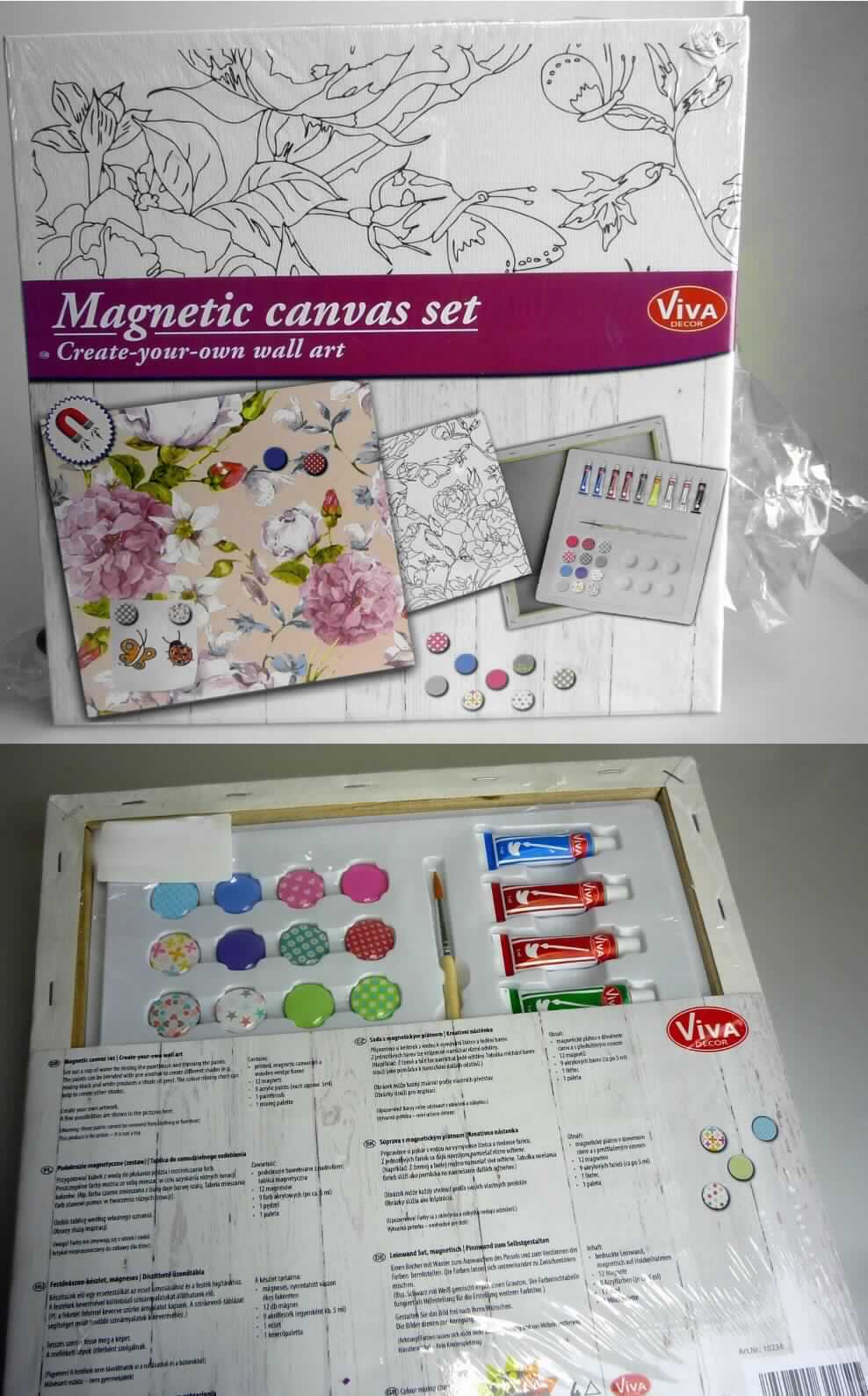Leinwand-Set, magnetisch, inklusive Zubehör, Foto siehe Anlage,
- Warenzusammenstellung, bestehend aus einer präparierten Malleinwand, Acrylfarben, einem Pinsel, Magneten 
  und einer Malpalette,
- gemeinsam in einem Polybeutel mit bedrucktem Pappeinleger für den Einzelverkauf aufgemacht und zur
  Befriedigung eines speziellen Bedarfs zusammengestellt,
- präparierte Malleinwand:
-- quadratisch, mit den Abmessungen von ca. 30 cm x 30 cm,
-- aus einem leinwandbindigen, einseitig bestrichenen, leicht steifen Gewebe aus Spinnstoffen, das auf einen 
   Rahmen aus Holz gespannt und mit einer "magnetischen Rückwand" versehen ist,
-- mit einem floralen Motiv als Malhilfe bedruckt,
-- das Gewebe verleiht der Ware insbesondere im Hinblick auf die Bedeutung in Bezug auf die Verwendung ihren 
   wesentlichen Charakter,
- neun Tuben Acrylfarbe, mit einem Inhalt von jeweils 5 ml,
- ein Pinsel mit einer Länge von 19 cm und einem spitzen Pinselkopf aus Borsten,
- zwölf Magnete in unterschiedlichen Designs,
- eine Malpalette von annähernd quadratischer Form, aus Kunststoff, mit sechs Vertiefungen zum Mischen der
  Farben; in zusätzliche Mulden sind die Farbtuben, der Pinsel und die Magnete eingelegt,
- insbesondere im Hinblick auf den Wert verleiht die präparierte Malleinwand der Warenzusammenstellung ihren
  wesentlichen Charakter.

"Präparierte Malleinwand aus Spinnstoffen"