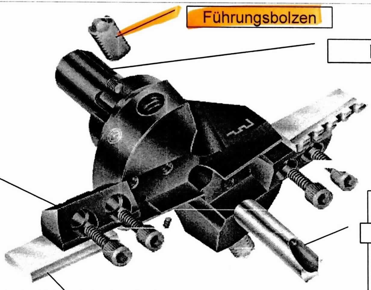 Führungsbolzen für Bohrkopf

- erkennbares Teil für ein auswechselbares Werkzeug, ungefähr in Form eines Gewindebolzens, 
  jedoch mit zwei abgeflachten Seiten ohne Gewinde (Zur Arrettierung mittels eines Schraubenschlüssels)
  sowie einer Auswölbung und einer durchgehenden Bohrung
 
- aus gehärtetem Chromstahl, Durchmesser 16 mm

- zur Stabilisierung des Bohrwerkzeugs im Bohrkopf bei Durchgangsbohrungen (Halten der Position des 
  Zentrierbohrers beim Austritt)

- zur Verwendung in Drehmaschinen oder Horizontalbohrwerken bei der Metallbearbeitung

(Angaben lt. Antragsteller)

Abbildung siehe Anlage.

Derartige Erzeugnisse gehören als "Teile von auswechselbaren Werkzeugen (Drehwerkzeuge) zur Verwendung in Werkzeugmaschinen, für die Metallbearbeitung, mit arbeitendem Teil aus unedlem Metall" zum TARIC-Code 
8207 8019 00.