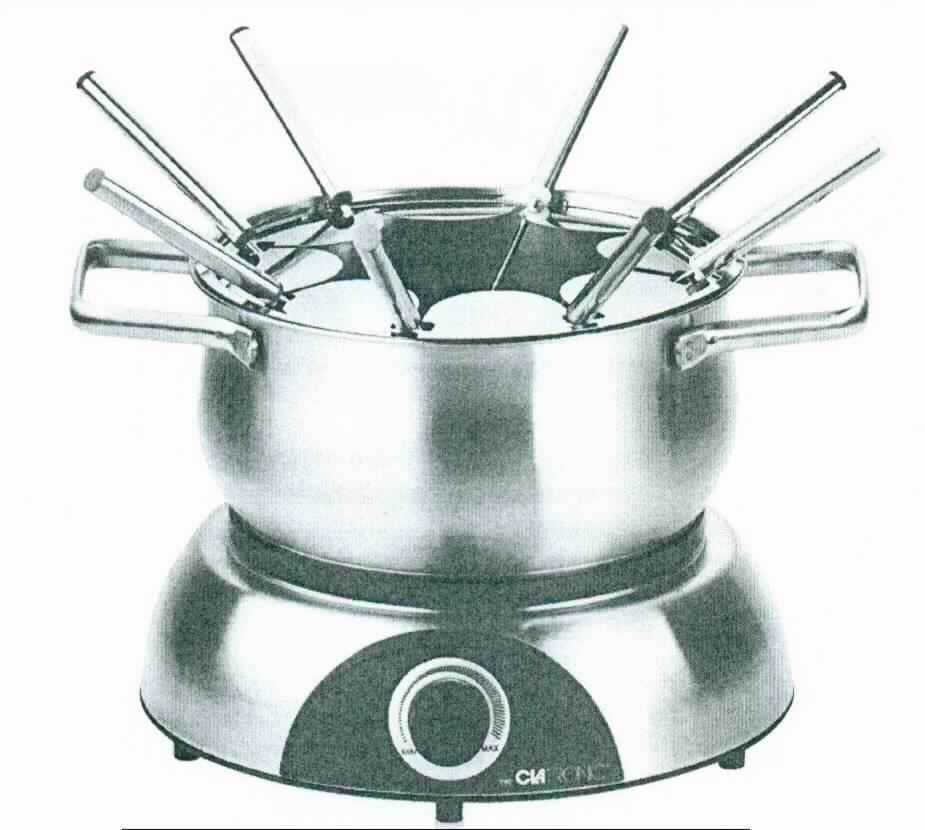 Elektrisches Fondue-Set
- aus einer Einzelkochplatte in einem Edelstahlgehäuse mit stufenlos regelbarem, beleuchtetem 
  Thermostat für eine Spannung von 220 bis 240 Volt bei einer Leistung von max. 1400 Watt sowie 
  einem passgenauem Edelstahl-Fonduetopf (Füllmenge max. 1,2 Liter), 
- zum Zubereiten von warmen Speisen am Tisch,
- zur Verwendung im Haushalt bestimmt,
- zusammen mit Beipack (8 Edelstahl Fonduegabeln) in einer gemeinsamen 
  Verkaufsumschließung.
Das Fondue-Set bestimmt den Charakter des Ganzen.

"Elektrowärmegerät für den Haushalt, Einzelkochplatte - Elektrisches Fondue-Set,
 in Warenzusammenstellung mit nicht charackterbestimmendem Beipack"