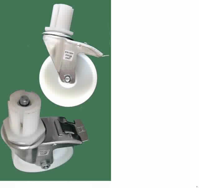 Es handelt sich um Rollen (Durchmesser: etwa 120 mm, Radbreite: etwa 38 mm) aus Kunststoff, die in einem Gehäuse mit Feststellbremse und drehbarer, kreisrunder Befestigungsplatte, aus Stahl (charakterbestimmend), auf einem Lager montiert sind. Auf die Befestigungsplatte ist ein in etwa zylinderförmiges Kunststoffelement mit einem Außensechskantansatz um einen Bolzen und eine Hülse, aus Stahl, justiert.
Die Erzeugnisse dienen zur Verwendung als Gerüstrolle und verfügen über eine Tragkraft von 200 kg.
- Antragstellerangaben -

Abbildung siehe Anlage.

Derartige Erzeugnisse gehören als "Konstruktionsteile (Gerüstmaterial) aus Stahl" zur Codenummer 7308 4000 00 des Integrierten Zolltarifs der EG (TARIC).