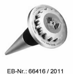 Es handelt sich um nahezu kegelförmige Erzeugnisse mit einem zierend ausgearbeiteten und einem Firmenlogo versehenen Griffstück, aus unedlem Metall (charakterbestimmend), die im breiteren Kegelbereich mit einem etwa 4 mm breiten Ring aus Kunststoff oder Kautschuk bestückt sind.
Die Erzeugnisse dienen zum Verschließen von Weinflaschen.
Abmessungen: Gesamtlänge etwa 8 cm, Durchmesser (Kopf) etwa 3,8 cm.
- Antragstellerangaben -

Abbildung siehe Anlage.

Derartige Erzeugnisse gehören als "Stopfen aus unedlen Metallen" zur Codenummer 8309 9090 90 0 des Elektronischen Zolltarifs.
