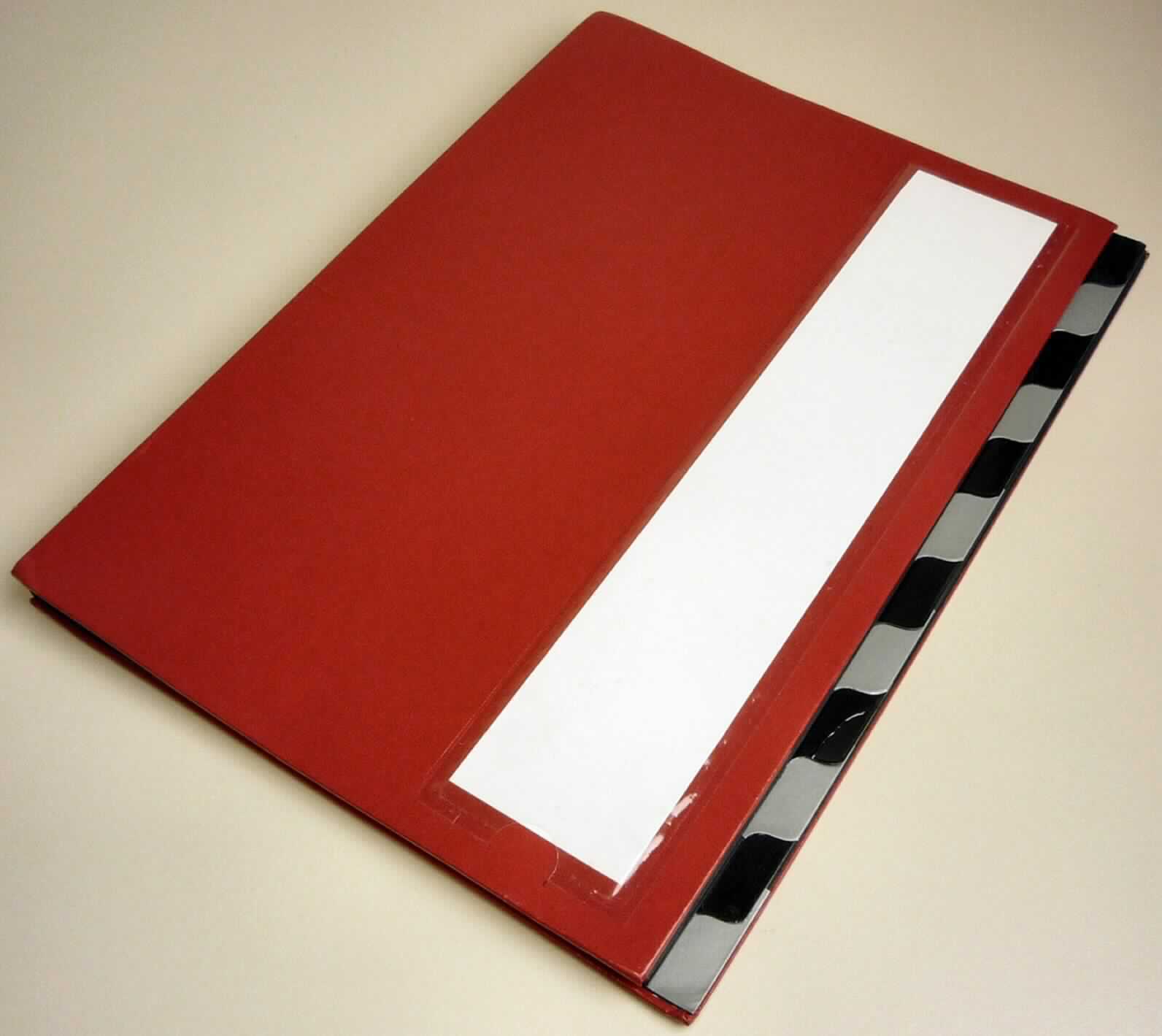 Bei der als "Ordnungsmappe" bezeichneten Ware handelt es sich nach dem vorgelegten Warenmuster um eine etwa 24 x 32,5 cm große Mappe. Vorder- und Hinterdeckel des Einbandes bestehen aus auf der Außenseite mit einer roten Kunststofffolie überzogener Pappe. Der angeklebte Rücken ist aus ziharmonikaartig gefaltetem schwarzem Kartonpapier gefertigt und daher dehnbar. In ihn sind elf, am rechten Rand zu Ordnungszwecken registerartig eingeschnittene, und in diesem Bereich mit Kunststofffolie verstärkte Trennblätter aus schwarzem Kartonpapier eingeklebt. Auf den vorderen Einbanddeckel ist außen eine etwa 6,5 x 31 cm große Einstecktasche aus klarsichtiger Kunststofffolie geklebt. In sie eingeschoben ist ein etwa 5,6 x 29,2 cm großer Papierzuschnitt zum Beschriften. Mit zwei am hinteren Einbanddeckel diagonal angenieteten schwarzen, gummielastischen Textilbändern (sog. Spannverschluss) kann der Ordner verschlossen werden.
In den Ordner eingelegt ist ein etwa 22,2 x 30,4 cm großer Zuschnitt aus weißem Kartonpapier, der durch vertikale Perforationslinien und beidseitig horizontal aufgedruckte schwarze Linien in 48 gleich große Felder eingeteilt wird. Diese können, einem Ordnungsprinzip folgend beschriftet, an den Perforationslinien abgetrennt und in das auf den Ordnervorderdeckel aufgeklebte Einsteckfach eingeschoben werden.
Das Erzeugnis dient zur Aufnahme und Sortierung von Schriftstücken. 

Abbildung siehe Anlage.

Derartige Waren gehören als "Ordner aus Papier oder Pappe" zum TARIC-Code 4820 3000 00, da der Ordner und die darin enthaltenen Papier- und Pappanteile nach Umfang und Bedeutung in Bezug auf die Verwendung den Charakter der aus verschiedenen Bestandteilen und Stoffen bestehenden Ware bestimmen.