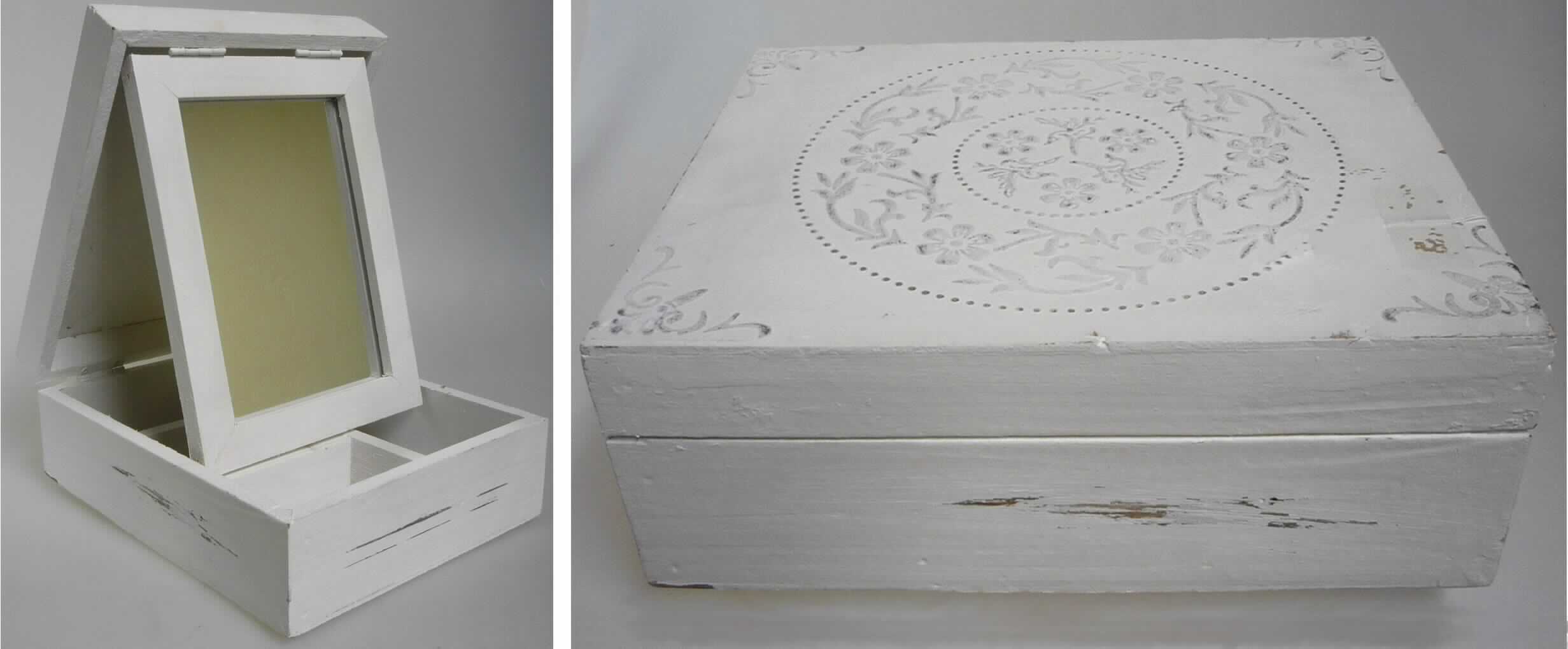 "Schmuckbox, Art. 4201600"
- rechteckiges Kästchen (HxBxT ca. 9 x 19 x 23,5 cm) mit Klappdeckel mit Metallscharnieren, in dem ein
  Spiegel mit Holzrahmen durch Metallscharniere beweglich befestigt ist, aus weiß lackiertem massivem Nadelholz 
  (Weißtanne, lt. Antrag), auf der Oberseite des Deckels mit Ornamenten verziert,
- innen durch 3 eingeleimte Holzleisten in 4 Fächer eingeteilt,
- wird auf eine Anrichte / Kommode gestellt (kein Möbel der Position 9403),
- zur Aufbewahrung von verschiedenen Gegenständen bestimmt.
(Abbildung siehe Anlage)

Das Holz bestimmt nach Wert und Umfang den Charakter des Ganzen.

"Innenausstattungsgegenstand aus Holz, nicht aus tropischem Holz im Sinne der Zusätzlichen Anmerkung 2 zu Kapitel 44 (zusammengesetzte Ware aus Holz -Charakter bestimmend-, Spiegel aus Glas und unedlem Metall); sog. Schmuckbox"