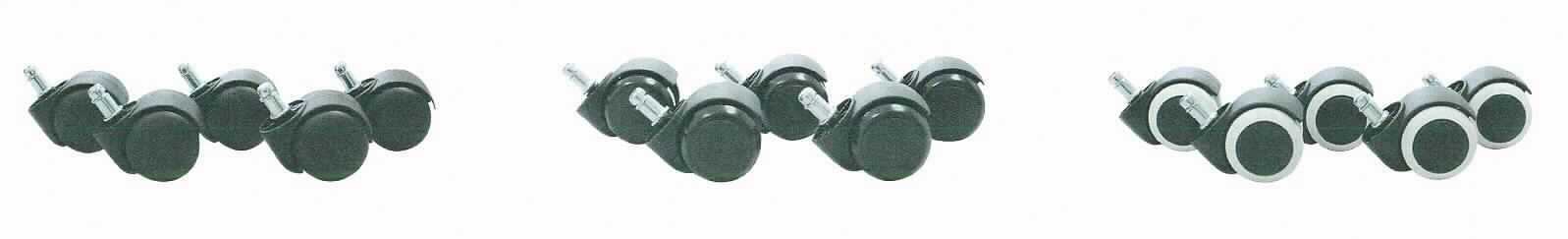 Es handelt sich um schwenkbare Laufrädchen im Wesentlichen bestehend aus einer Doppellaufrolle aus Kunststoff (Durchmesser etwa 50 mm) und einer Befestigungsvorrichtung aus unedlem Metall in Form eines spezifisch geformten Stifts.
Die Erzeugnisse werden als Räder für Bürostühle verwendet und sind als Set zu jeweils fünf Stück in einem Polybeutel verpackt.
- Antragstellerangaben -

Abbildung siehe Anlage.

Derartige Erzeugnisse gehören als "andere Laufrädchen oder -rollen mit Befestigungsvorrichtung aus unedlen Metallen" zum TARIC-Code 8302 2000 90.