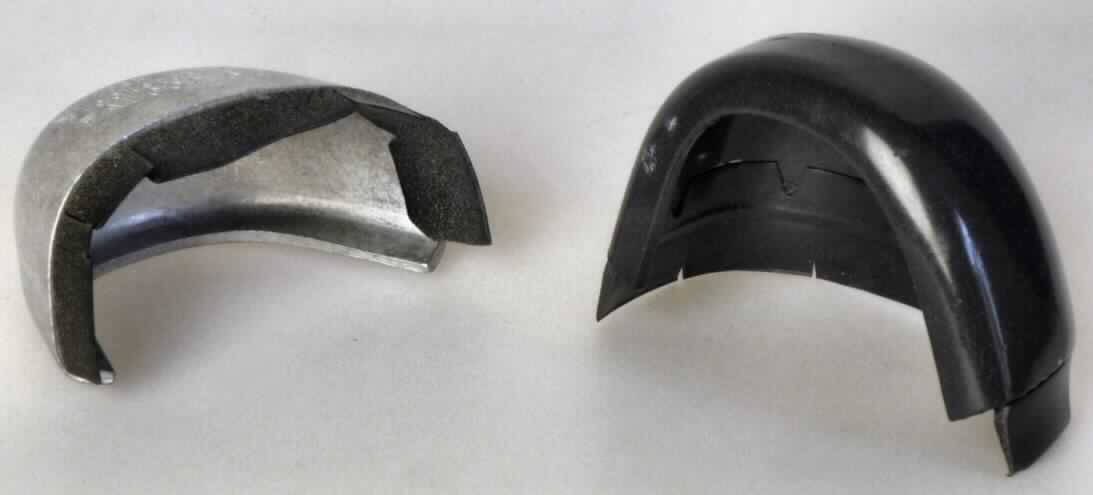 Schuhteil (lt. Antrag: "Aluminiumkappen mit Gummilippe"; Foto siehe Anlage)
- zur Verstärkung der Festigkeit und Steifheit des Schuhvorderteiles,
- in Form einer inneren, nicht herausnehmbaren Vorderkappe aus unedlem Metall (lt. Antrag:
  Aluminium),
- mit angebrachter Kautschuklippe,
- zur Herstellung von Sicherheitsschuhen,
- (lt. Antrag) nicht handgearbeitet

"Schuhteile, andere als in den Unterpositionen 6406 1010 10 bis 6406 9090 20 genannt"