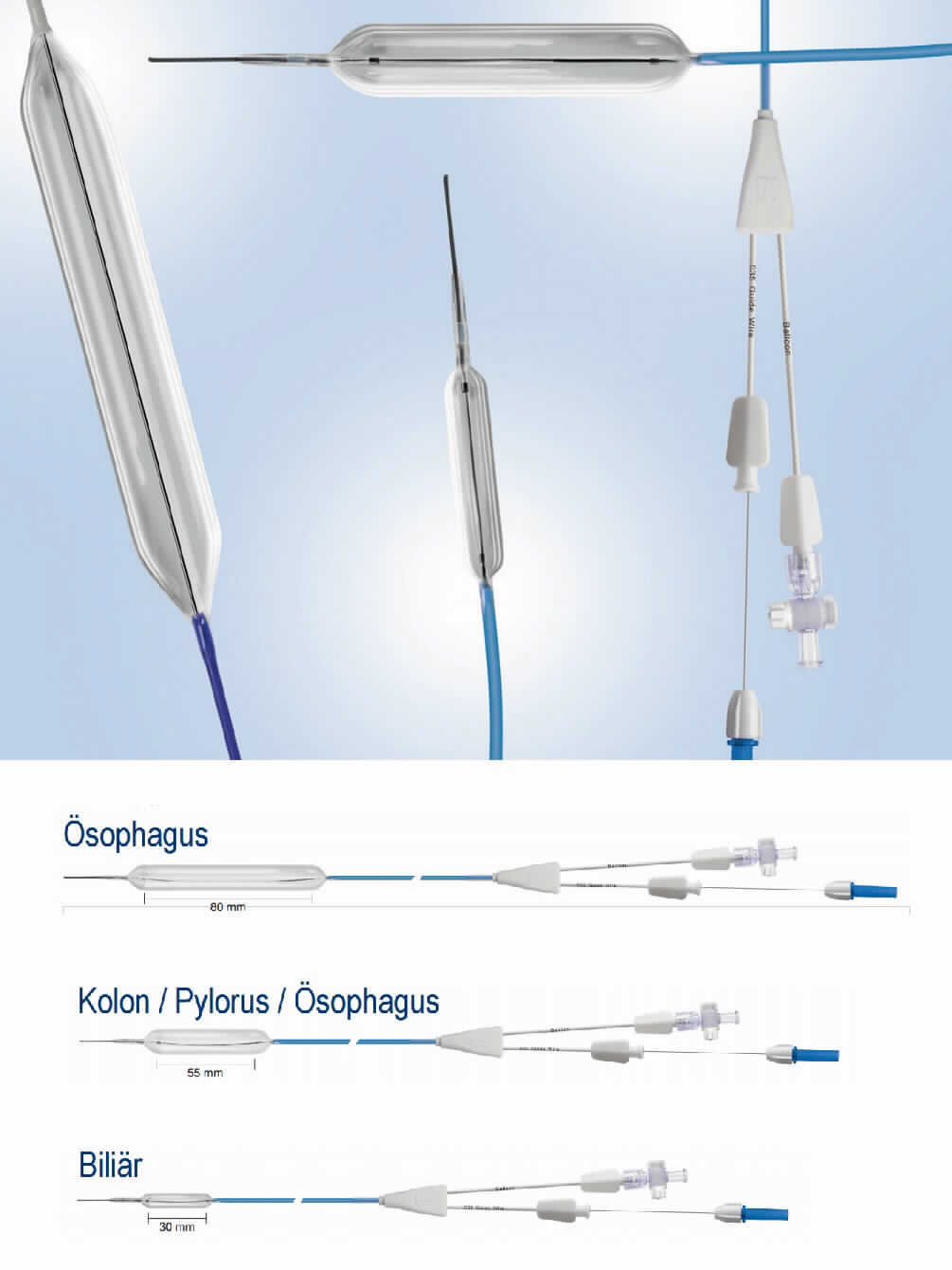 Dilatationsballon, sog. Multi-Stage ExPander, in Form einer zusammengesetzten Ware, bestehend aus einem Ballon mit einem Durchmesser von 6, 8, 10, 12, 15 bzw. 18 mm und einer Ballonlänge von 30, 55 bzw. 80 mm, mit zwei Röntgenmarkierungen und atraumatischer Spitze, welcher sich an der Spitze eines Katheters mit einer Arbeitslänge von 180 cm (Ösophagus), 200 cm (Kolon) oder 230 cm (Biliär) mit vorgeladenem, in der Länge einstellbaren Führungsdraht mit flexibler, röntgendichter, hydrophiler Spitze befindet (charakterbestimmender Bestandteil  im Hinblick auf die Verwendung) sowie einem Drei-Wege-Hahn aus Kunststoff mit Luer-Lock-Anschlüssen am anderen Ende.
Äußere Form: siehe Abbildung in der Anlage.
Die Ware wird unter endoskopischer Kontrolle in den Körper eines Patienten eingeführt und an die Engstelle gebracht. Sie dient der endoskopischen Dilatation (Erweiterung) von Strikturen (Stenosen) im Gastrointestinaltrakt.

Die Ware wird als "medizinisches Instrument (Katheter), nicht von den Unterpositionen (KN) 9018 11 00 bis 9018 32 90 erfasst" eingereiht.