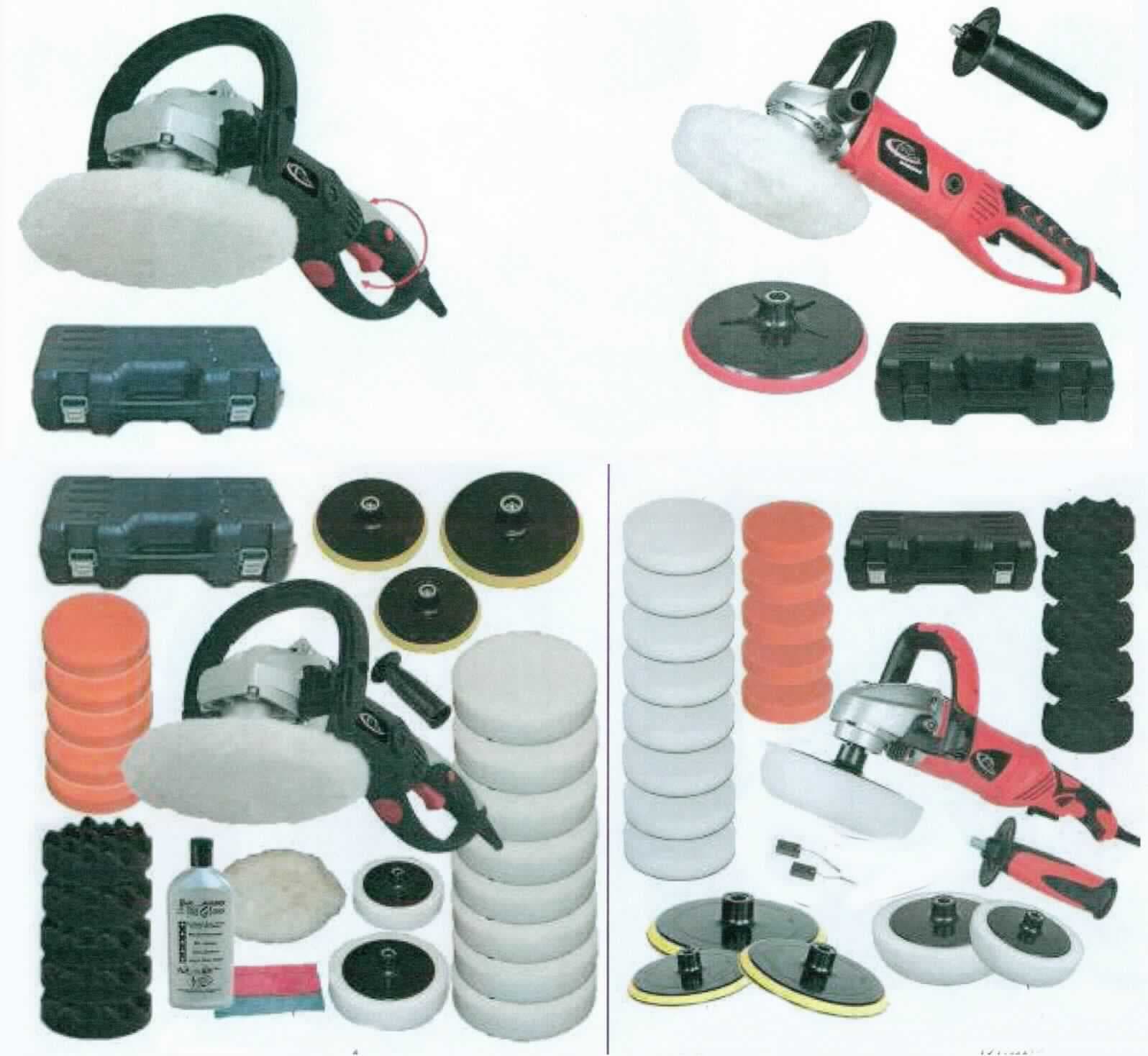 Sog. Poliermaschine + Set 1,
- aus einem Handgerät mit eingebautem Elektromotor in einem Kunststoffgehäuse mit Bedienelementen, 
  Polierteller (Ø 180 mm) und Anschlusskabel (Abbildung siehe Anlage),
- mit einer Leistung von 900 W, einer Drehzahl von max. 2000 U/min und einem Gewicht von 2,3 kg,
- zum Polieren von Kraftfahrzeugen im Rahmen der Fahrzeugpflege,
- in einem zum dauernden Gebrauch geeigneten, besonders hergerichteten Kunststoffkoffer,
- in einer gemeinsamen Verkaufsumschließung mit zwei weiteren Poliertellern (Ø 150 mm, 125 mm), 
  Waschhandschuh, 2 Ersatzkohlebürsten, Gummiabziehlippe mit Schwamm, 1 Flasche Politur (500 ml), 
  Waschschwamm, Polierfell, 2 Polierschwämmen mit integrierten Tellern (Ø 150 mm, 180 mm), 
  2 Mikrofasertüchern, 5 Polierschwämmen Ø 150 mm gewaffelt, 5 Polierschwämmen Ø 150 mm orange, 
  8 Polierschwämmen Ø 180 mm sowie 1 Bedienungsanleitung (Beipack).
Die Poliermaschine bestimmt den Charakter des Ganzen.

"Werkzeug mit eingebautem Elektromotor, von Hand zu führen, keine Ware der Codenummern 8467 2110 00 0 bis 8467 2980 00 0, in einem speziell hergerichteten Kunststoffkoffer (Warenzusammenstellung in Aufmachung für den Einzelverkauf aus Poliermaschine -charakterbestimmend- und Beipack) - sog. Poliermaschine + Set 1"