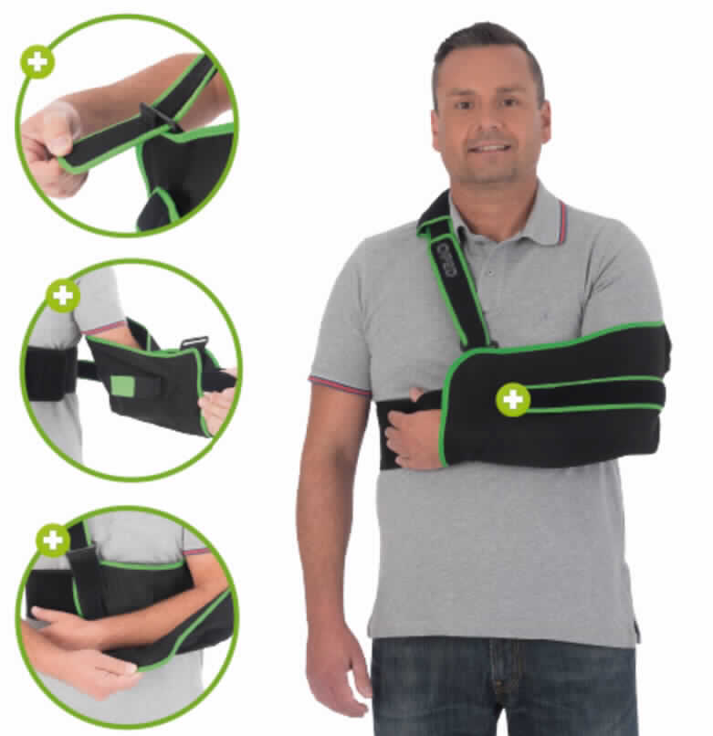 Schulter-Immobilisationsorthese, sog. SUPROshoulder soft, Art.-Nr. SUSD-05-1-xx, in sechs verschiedenen Größen (XXS bis XL), noch nicht zusammengesetzt, für den rechten und linken Arm verwendbar, in Form einer zur Aufnahme des angewinkelten Arms geformten, einseitig offenen Armtasche aus unelastischem Spinnstoff, in welche im vorderen Bereich eine Schlaufe als Daumenhalterung eingenäht ist, einem individuell in der Länge einstellbaren, unelastischen, gepolsterten Schultergurtsystem sowie einem separaten Bauchgurt und einem zusätzlichen, optional anzuwendenden Armgurt zur stärkeren Fixierung. An der Armtasche ist von außen ein rechts und links der Tasche verwendbares grünes Hakenband an einem angenähten Flauschband angeklettet, durch welches die Fixierung der Armtasche am Bauchgurt erfolgt.
Äußere Form: siehe Abbildungen in der Anlage.
Die Vorrichtung dient zur posttraumatischen und postoperativen Ruhigstellung der Schulter und des Schultereckgelenks durch Fixierung des Arms am Oberkörper bei Luxationen, Oberarmkopf- und Schaftfraktur, Claviculafraktur, AC-Gelenksprengung, Ruptur der Rotatorenmanschette und Endoprothesen.

Die Ware, welche mit einer Bedienungsanleitung in einer Kunststofftüte verpackt ist, wird als "Vorrichtung zum Behandeln von Knochenbrüchen einschließlich Verrenkungen und Gelenkverletzungen" eingereiht.