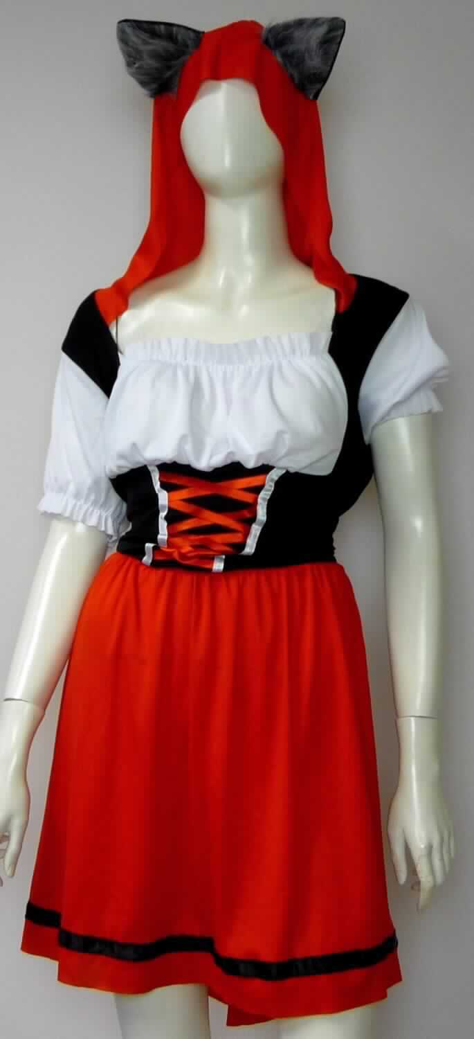 Kleid, sog. Sexy Wolfskäppchen Kostüm, Größe L, Foto siehe Anlage,
- in einem Polybeutel verpackt,
- aus ca. 0,5 mm dicken, verschiedenen einfarbigen Gewirken aus laut Antrag 100 % Polyester (synthetische 
  Chemiefasern),
- über den halben Oberschenkel reichend (Rückenlänge: ca. 94 cm),
- mit einer angesetzten Kapuze; mit angenähten "Wolfsohren" aus Spinnstoffen,
- mit einem eckigen Halsausschnitt, 
- ohne Öffnung und ohne Verschluss,
- mit kurzen Ärmeln,
- entlang des Halsausschnitts und an den Ärmelenden elastisch gerafft,
- oberhalb der Taille mit angenähten Bändern aus Geweben verziert, die optisch den Eindruck einer verschnürten 
  Öffnung erwecken sowie mit zwei angenähten Bindebändern aus Gewirken ausgestattet,
- am unteren Rand lediglich geschnitten; oberhalb des Randes mit einem aufgenähten, kontrastfarbenen Band aus 
  Geweben verziert,
- kann aufgrund der Länge ohne ein weiteres, den Unterkörper bedeckendes Kleidungsstück getragen werden,
- gehört als Maskenkostüm aus Spinnstoffen nicht zum Warenkreis der Position 9505.

"Kleid, aus Gewirken, für Frauen, aus synthetischen Chemiefasern"