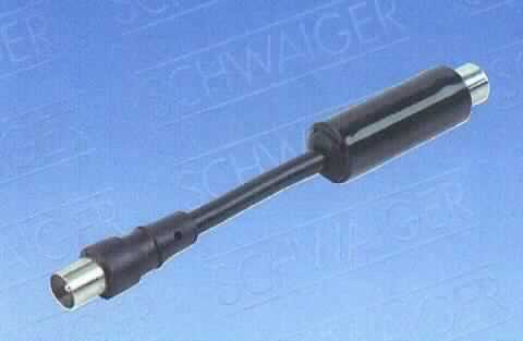 Koaxialkabel, sog. "Mantelstromfilter mit Überspannungsschutz",
- isolierter elektrischer Leiter, an einem Ende mit einem Koax-(IEC-) Stecker, am anderen Ende mit einer Koax- Buchse versehen, zusätzlich mit einem Ferritkern in einem Kunststoffgehäuse zur Abschirmung elektromagnetischer Störungen und zum Schutz vor Überspannung ausgestattet, 
- für eine Spannung von weniger als 1000 Volt,
- zur Verwendung als Antennenkabel.

Die Ware ist als "isoliertes elektrisches Kabel, kein Wickeldraht, Koaxialkabel, keines der Unterpos. 8544 2000 10" einzureihen.
