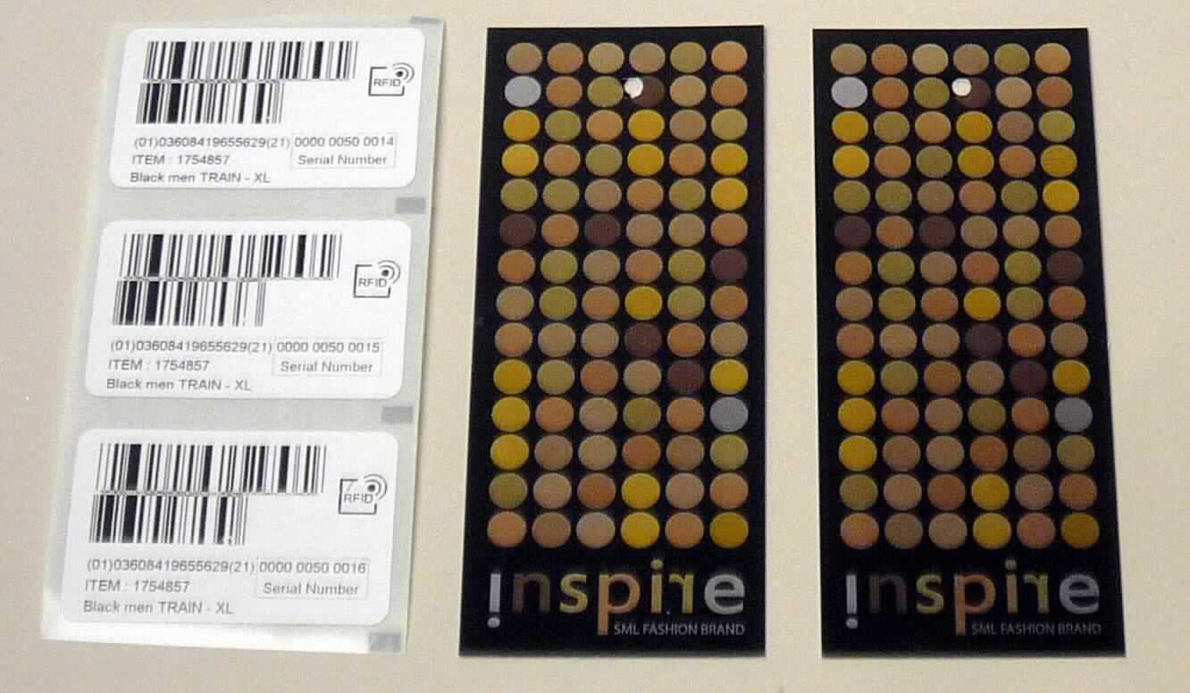 RFID-Transponder, in Form einer zusammengesetzten Ware aus Druckerzeugnis und Aufzeichnungsträger (charakterbestimmend im Hinblick auf die Verwendung), im Wesentlichen bestehend aus einer elektronischen integrierten Schaltung und einer Antenne in einem Etikett aus Papier oder Satin.
Das Erzeugnis dient zum kontaktlosen Übertragen von Informationen in verschiedenen Identifikationssystemen und als Textilkennzeichnungsetikett.

Die Ware wird als "Halbleiter-Aufzeichnungsträger, Intelligente Karte (smart card)" eingereiht.

Anlage: 1 Abbildung