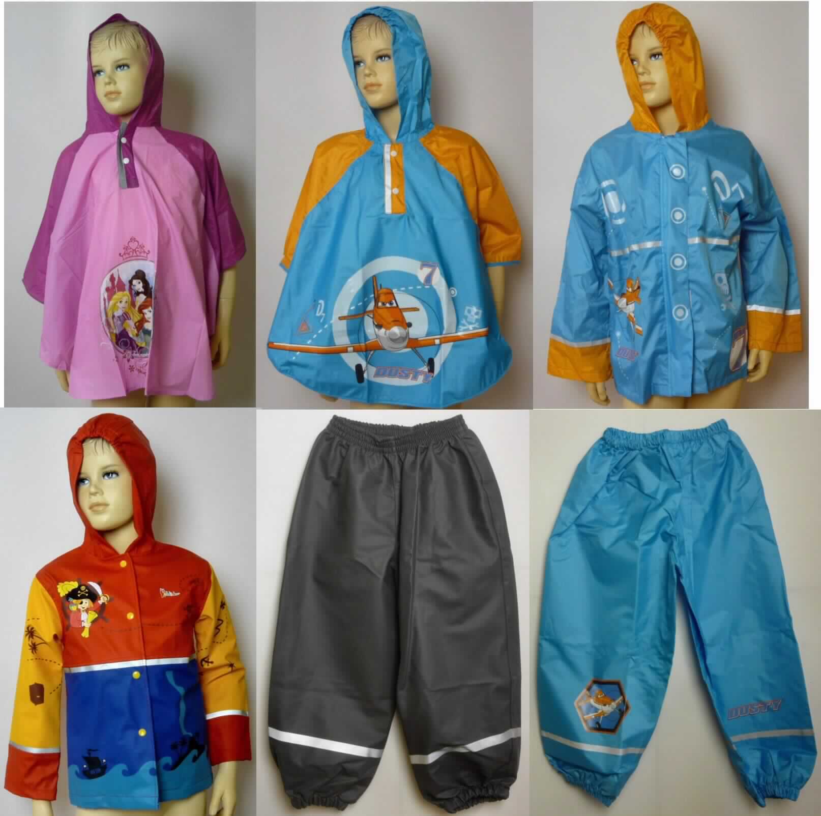 Umhang, sog. Poncho, in Kindergröße, Fotos siehe Anlage,
- aus verschiedenen ca. 0,1 mm dicken, einfarbigen, einseitig (Innenseite) mit Kunststoff (kein Zelkunststoff)
  bestrichenen Geweben der Position 5903,
- bis über den Schritt reichend (Rückenlänge: ca. 58 cm), 
- mit Kapuze,
- vorn mit einer kurzen Öffnung, verdeckt von einer von links auf rechts überlappenden Patte mit Druckknopf-
  verschluss (Knabenkleidung),
- seitlich mit Druckknöpfen ausgestattet,
- bedruckt mit reflektierenden Streifen und vorn mit einem "Disney"-Motiv,
- an allen Rändern durch Umschlagen und Festnähen gesäumt.

"Kleidung aus Erzeugnissen der Position 5903, aus Geweben, von der Art der in den Unterpositionen 6201 11 bis 
 6201 19 genannten Waren"