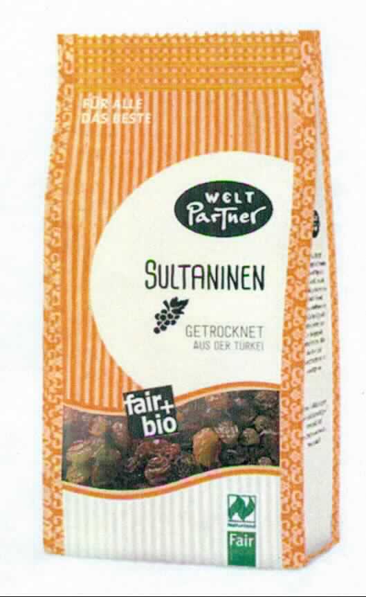 Sultaninen, getrocknet

Umschließung: Mehrfarbig bedruckter Kunststoffstandbeutel (250 g) mit Produktbezeichnung, Angaben über 
Zutaten (Sultaninen, Sonnenblumenöl), Nährwertangaben, Mindesthaltbarkeitsdatum u. a.

Inhalt: Gelbbraune, bis zu 15 mm große, getrocknete, kernlose Weintrauben; Geschmack getrockneten 
Sultaninen entsprechend, ohne besondere Merkmale.

Weintrauben, getrocknet, Sultaninen, in unmittelbaren Umschließungen mit einem Gewicht des Inhalts von 
2 kg oder weniger