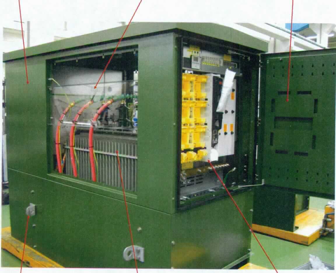 Transformatorenstation,
Transformator mit Flüssigkeitsisolation mit einer Leistung von 650 kVA oder weniger, in einem Blechgehäuse, ähnlich einem nicht begehbaren Gebäude (2540 x 1295 x 2086 mm), ohne Wechselrichter, auf einer Seite mit einer Mittelspannungsschaltanlage zum Abschalten und Erden des Transformators auf der anderen Seite mit einer Niederspannungsverteilung inkl. Strommessung und Synchronisation zur passiven Verteilung/Ausgabe des vom Transformator umgewandelten Wechselstroms auf bis zu 20 Unterverteilungen (nicht Gegenstand der vZTA).

Die Ware ist als "Transformator mit Flüssigkeitsisolation mit einer Leistung von 650 kVA oder weniger, kein Vorschaltgerät" einzureihen.