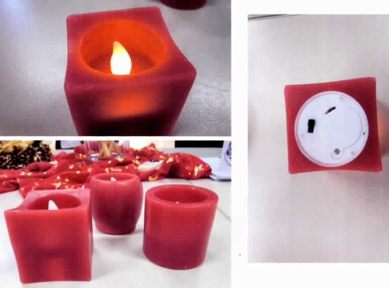 Die sog. "LED-Echtwachskerzen" (Art.-Nr. 572193, siehe Foto) sind ein Set aus sechs geformten Waren aus Wachs in drei verschienenden Formen. Jeder Wachskörper besteht als zusammengesetzte Ware aus
- einem Wachskörper (Breite/Durchmesser ca. 4,2 cm, Höhe ca. 4 cm) und
- einem Beleuchtungskörper, der 
-- aus einer im oberen Drittel eingesetzten elektrischen Brennstelle für Leuchtdioden mit Flammennachbildung aus Kunststoff und
-- einem Batteriefach und Ein-/Ausschalter im Boden des Wachskörpers besteht.
Zusammengesetzt stellt die Ware einen Ziergegenstand dar, dessen dekorative Wirkung durch das LED-Licht, welches den Wachskörper von innen erhellt, erhöht wird.
Der Wachskörper bestimmt hinsichtlich des Umfangs, Wertes und der Bedeutung für die Verwendung den Charakter der einzelnen Waren aus Wachs.

Die beschriebenen Waren sind als "geformte Ware aus Wachs, anderweit weder genannt noch inbegriffen, nicht handgearbeitet" einzureihen.
