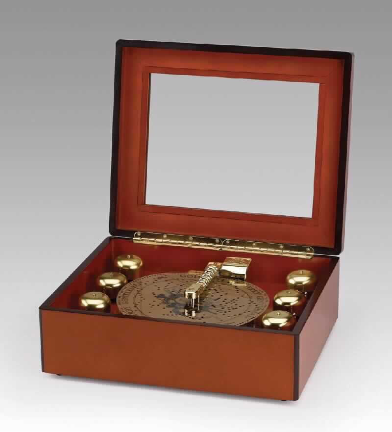 Sog. Spieluhr "Grand Bell Symphonium", im Wesentlichen bestehend aus einem Etui aus Holz in Form einer quadratischen Kiste mit einem Deckel mit Glassichtfenster. Eingebaut ist ein elektronisches Musikmodul mit 16 eingespeicherten Melodien, die durch ein mechanisches Glockenspiel im Zusammenspiel mit einem Tonkamm ertönen. Die 6 Glocken sowie Klöppel und der Tonkamm sind unter dem Deckel sichtbar.

Die durch einen dazugehörigen Netzadapter mit Kabel betriebene Ware ist als "ein den Orchestrien ähnliches und im Kapitel 92 ZT anderweit nicht erfasstes Musikinstrument" einzureihen.

Anlage: 1 Abbildung