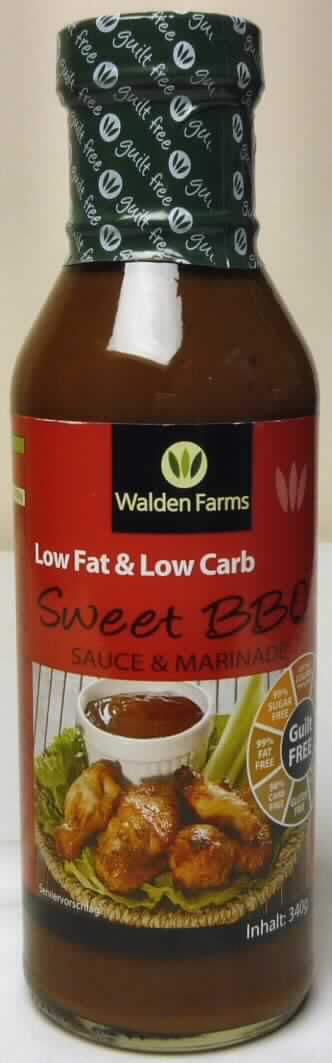 Zubereitete Würzsauce, Sweet BBQ-Sauce

Original-Glasflasche (340 g) mit schwarzem Schraubverschluss, etikettiert, mit Produktbezeichnung, 
Zutatenliste, Nährwertangaben und weiteren Angaben. 
Braune, dickflüssige, mit feinstverteilten Bestandteilen von zerkleinertem Gemüse und Gewürzpartikeln 
durchsetzte Würzsauce; Geschmack würzig, nach Tomate und Räucheraroma, süß, säuerlich.

Zubereitete Würzsoße, andere Tomatensauce