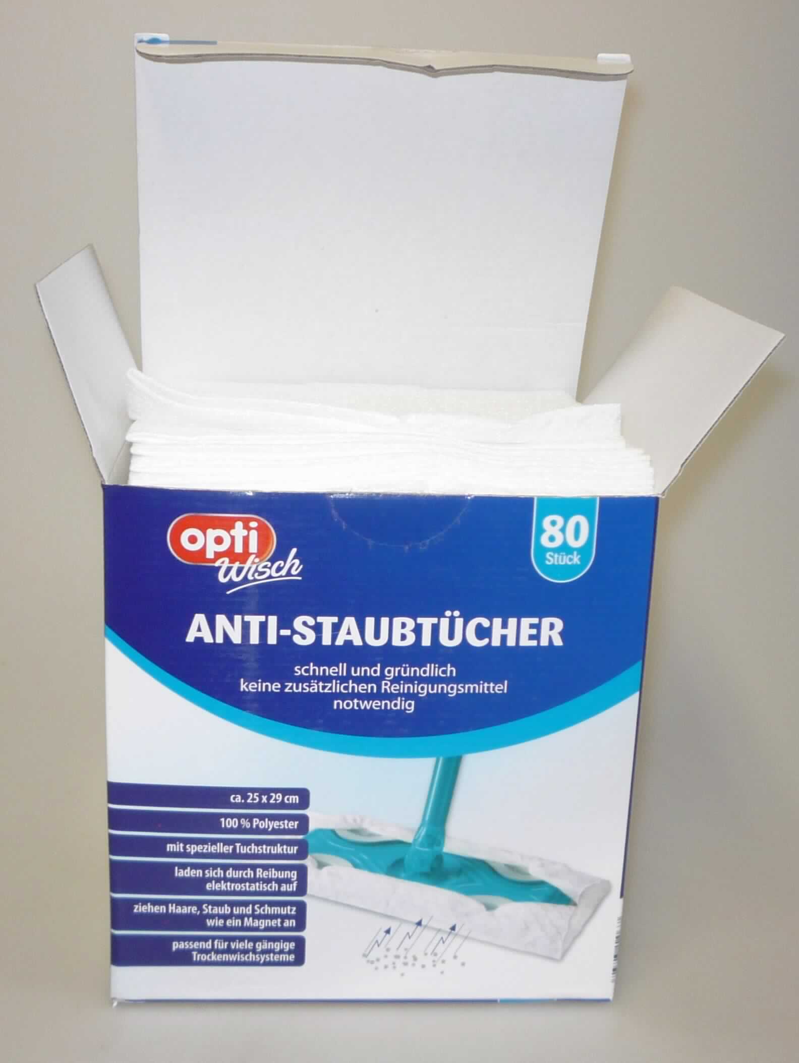 Vliesstoff, sog. Staubfangtücher, Art. 5567, Foto siehe Anlage,
- laut Antrag mit achtzig Stück je Verpackungseinheit in einer Nachfüllbox verpackt,
- rechteckig, laut Antrag in den Abmessungen von 25 cm x 29 cm,
- laut Antrag:
-- aus Vliesstoff,
-- aus 100 % Polyester (synthetische Chemiefasern),
-- keine Filamente enthaltend,
-- im Wasserstrahl-Verfahren mechanisch verfestigt, 
-- weder bestrichen noch überzogen,
-- einlagig,
-- kein melt blown,
-- mit einem Quadratmetergewicht von 60 g.

"Vliesstoff, anderer als in den Unterpositionen 5603 11 bis 5603 14 genannte, mit einem Quadratmetergewicht 
 von mehr als 25 g bis 70 g, nicht bestrichen oder überzogen, anderer als in den Unterpositionen 5603 9290 10 bis
 5603 9290 80 genannte"