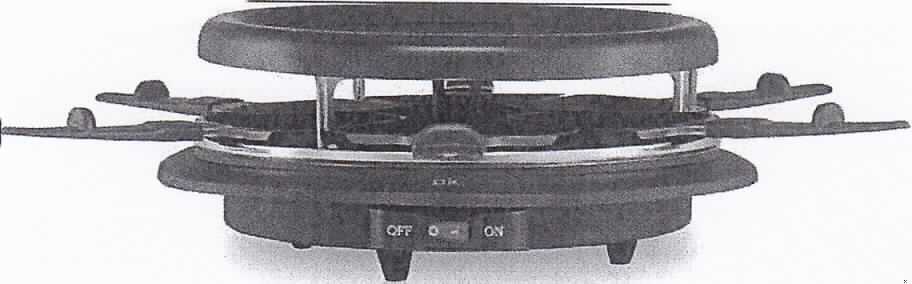 "Elektrischer Raclette Grill
- Grill- und Bratgerät mit elektrischen Heizelementen, offenem Grill-/Bratraum, sechs 
  Portionspfännchen, einer runden abnehmbaren Grillplatte aus antihaftbeschichtetem Metall,
  Cool-Touch Griffen sowie Ein-/Ausschalter, 
- mit einer Leistung von 900 Watt bei 230 Volt im Netzbetrieb,
- zum Grillen/Braten von Speisen in Portionspfännchen und zur Bereitung von gegrillten 
  Speisen auf der Grillauflage.

"Elektrowärmegerät für den Haushalt, Grill- und Bratgerät"