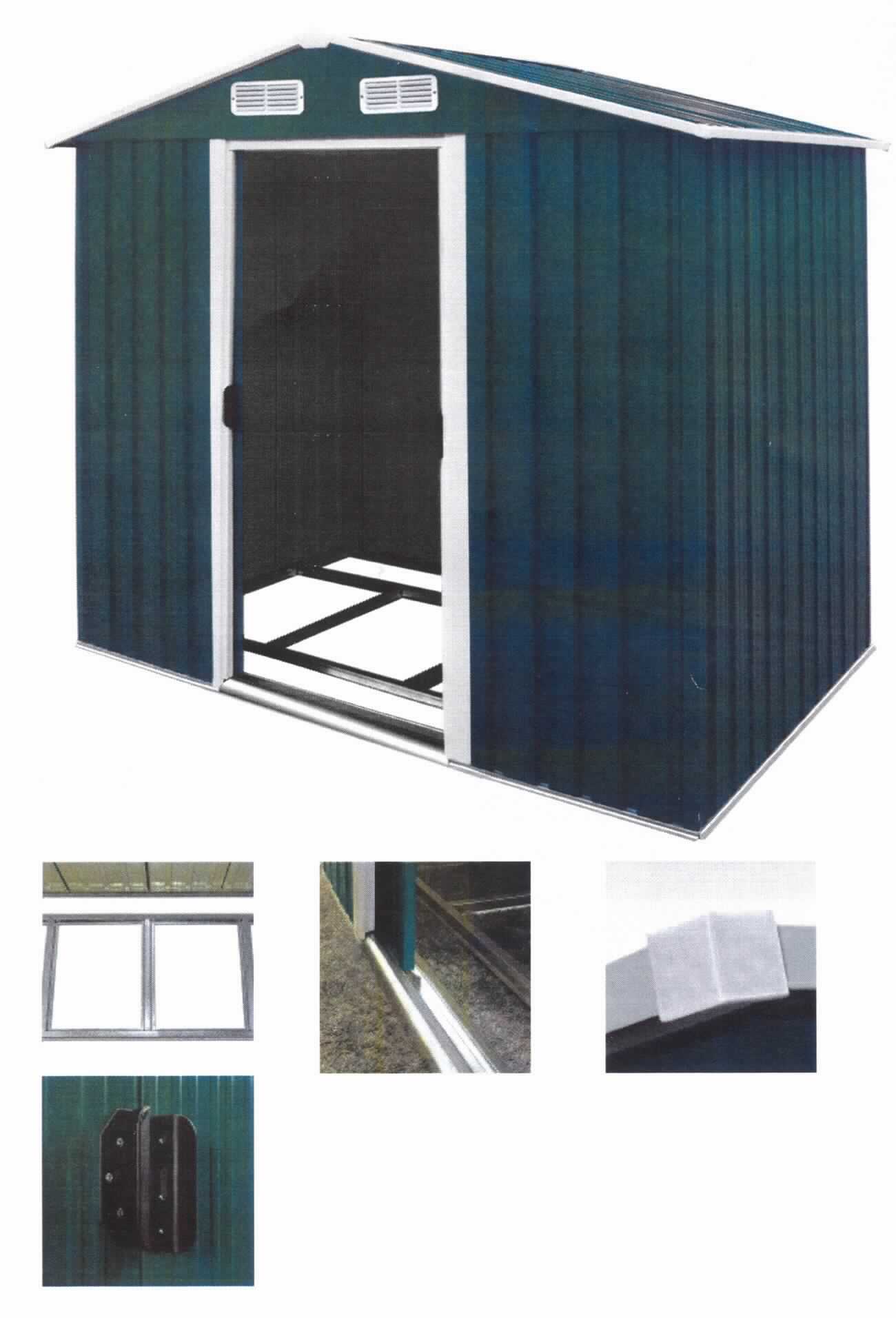 Das Gartenhaus aus verzinktem Stahlblech ist mit einer Schiebetür, Belüftungsöffnungen an der Oberseite und einem Bodenkranz aus Aluminium ausgestattet. Die Bestandteile aus Stahl bestimmen nach dem Umfang und der Bedeutung für die Verwendung als stabilitätsverleihendes Element den Charakter der Ware. Die Ware wird in den Farben grün oder braun geliefert. Die Abmessungen betragen mit Dach ca. 210 x 132 x 186 cm (LxTxH). Das Gartenhaus wird inklusive Montagematerial zerlegt in 2 Paketen geliefert.

Das Erzeugnis ist als "vorgefertigtes Gebäude aus Eisen oder Stahl, kein Mobilheim oder Gewächshaus" einzureihen.