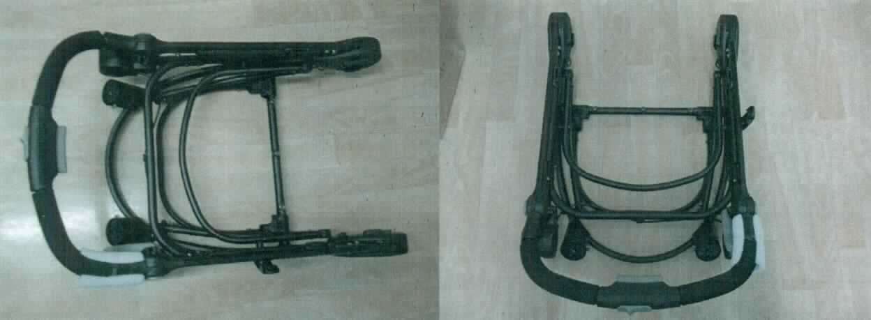 Teil für Kinderwagen, "RECARO Citylife, Art. 95560E0029 (schwarz)", sog. Rahmen für Babyschale, Fotos siehe Anlage,
im Wesentlichen bestehend aus:
- einem stabilen, zusamenklappbaren Rahmen aus unedlem Metall,
- einer Fußbremse,
- einem verstellbaren Griff,
- durch die spezifische Form und Ausstattung erkennbar ausschließlich für Kinderwagen 
  bestimmt.

"Teil für Kinderwagen (Rahmen)"