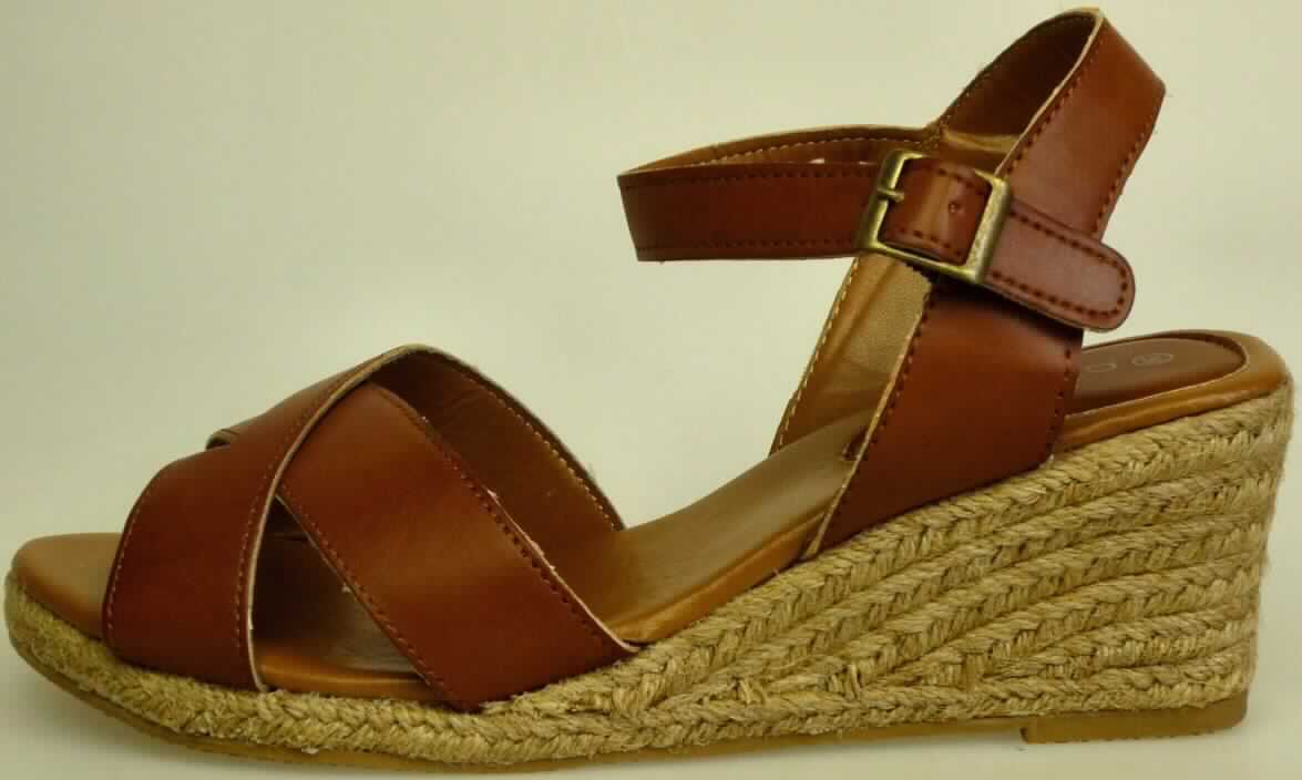 Sandalen (lt. Antrag: "Damen-Sandale mit Keilabsatz, Art. 152658", Foto siehe Anlage)
- mit Laufsohlen aus (lt. Antrag) Kautschuk,
- mit zehenfreiem Oberteil (nicht geschlossenes Blatt) aus Kunststoff (Spinnstoff mit einer mit bloßem Auge
  wahrnehmbaren Außenschicht aus Kunststoff),
- den Knöchel nicht bedeckend,
- ohne Metallschutz in der Vorderkappe,
- mit Schnallenverschluss,
- mit ca. 6,5 cm hohem Keilabsatz

"Schuhe mit Laufsohlen aus Kautschuk und Oberteil aus Kunststoff, andere als in der Pos. 6401 und in den
 UPos. 6402 1210 bis 6402 9910 genannt, mit nicht geschlossenem Blatt, mit Absatz und Sohle mit einer größten
 Höhe von mehr als 3 cm"