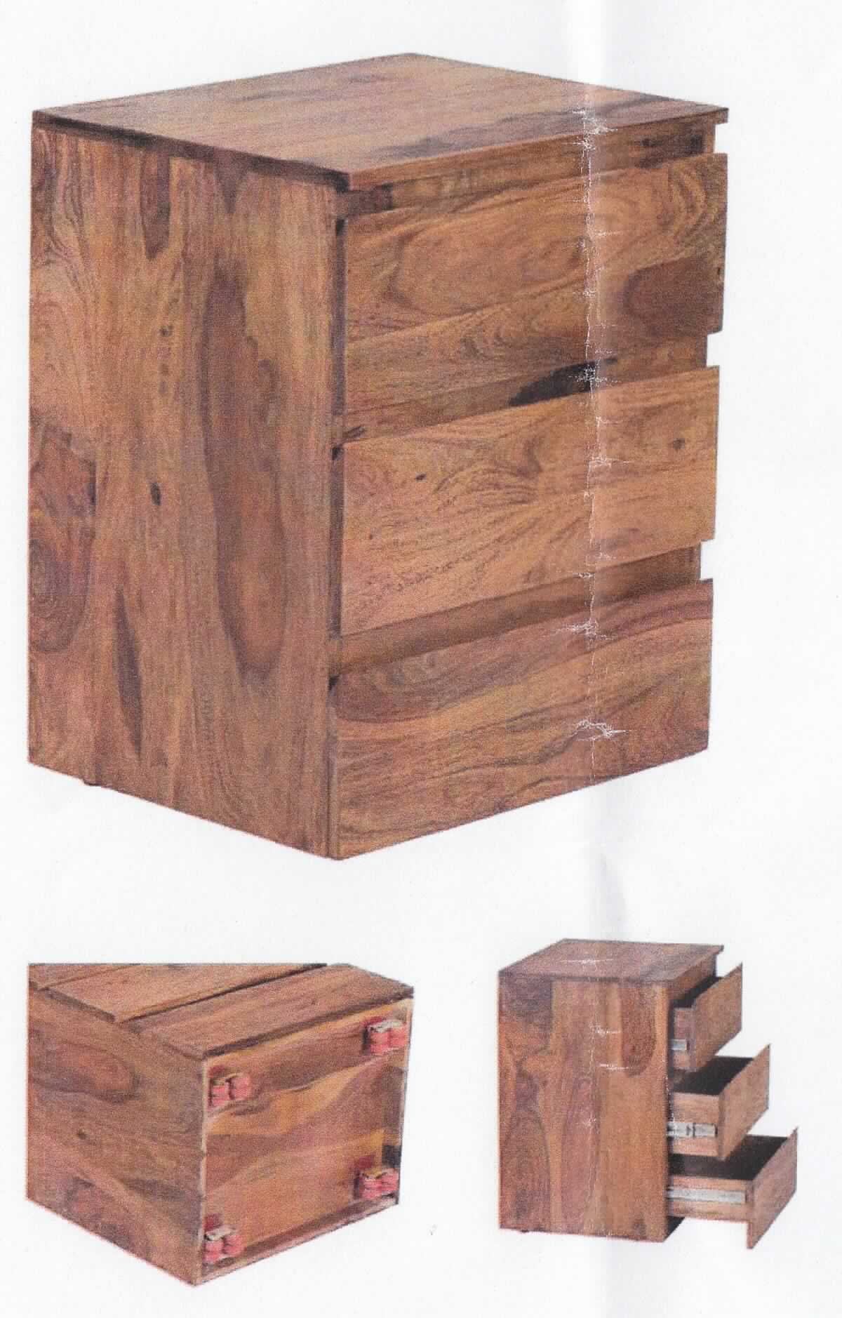 Bei dem sog. "Wohnling Rollcontainer"  (Art.-Nr. WL1.384), siehe Abbildung, handelt es sich um ein ca. 48 x 40 x 61 cm (B x T x H) großes  Möbel aus Massivholz, das im Wesentlichen aus einem rechteckigen Korpus mit drei Schubläden besteht und auf der Unterseite mit vier Rollen versehen ist. 
Das Möbel dient der Ausstattung von Büros und wird zu diesem Zweck auf den Boden gestellt. 

Die Ware ist als "anderes als von den Positionen 9401 und 9402 erfasstes Holzmöbel (Rollcontainer), von der in Büros verwendeten Art, andere als Schreibtische, mit einer Höhe von 80 cm oder weniger" einzureihen.