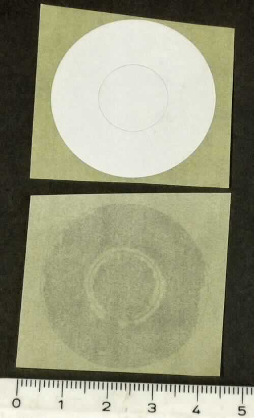 Bei der als "Etikett ohne Antenne od. Chip zum Kennzeichnen" bezeichneten Ware handelt es sich nach den vorgelegten Warenproben um unbedruckte, selbstklebende, kreisrunde Zuschnitte aus Papier (Durchmesser etwa 3,8 cm), die auf einem silikonisierten Trägerpapier aufgebracht sind. Die Zuschnitte sind mittig zum Herausdrücken eines kreisrunden Stanzlings (Durchmesser etwa 1,6 cm) vorgestanzt. Die Schauseiten der Zuschnitte sind weiß und die selbstklebenden Rückseiten sind mit einer schwarz-grauen Musterung versehen. Nach Abziehen der Zuschnitte vom Trägerpapier sowie nach Herausdrücken des Stanzlings, der als Abfall zurückbleibt, sollen die kreisringförmigen Zuschnitte beschriftet und anschließend auf CDs oder DVDs (nicht Gegenstand dieser Auskunft) geklebt werden, um diese zu kennzeichnen. 

Derartige Waren gehören als "Etiketten aller Art aus Papier oder Pappe, nicht bedruckt, selbstklebend" zur Codenummer 4821 9010 00 des Integrierten Zolltarifs der EG (TARIC).