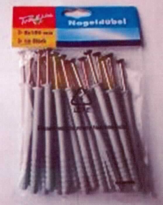 Es handelt sich um aus Stahl (kein nicht rostender Stahl) gefertigte Schrauben mit einem Senkkopf mit einem Kreuzschlitz (Pozidriv) und mit nicht bis zum Kopf reichenden, tannenzapfenartigen Aufwalzungen mit Steigung (sog. Sägezahngewinde). Das untere Ende ist zu einer Spitze ausgearbeitet. Die Schrauben sind in Dübel aus Kunststoff eingesetzt. Jeweils 18 Stück sind in einem Kunststoffbeutel mit bedruckten Pappaufhänger für den Einzelverkauf aufgemacht.
Abmessungen: 8 x 100 mm.
Die Schrauben aus Stahl bestimmen insbesondere im Hinblick auf die Bedeutung für die Verwendung den Charakter der Warenzusammenstellung.

Abbildung siehe Anlage.

Derartige Erzeugnisse gehören als "andere Schrauben aus Stahl (kein nicht rostender Stahl), mit Gewinde, mit Kopf mit Kreuzschlitz" zum TARIC-Code 7318 1558 90.