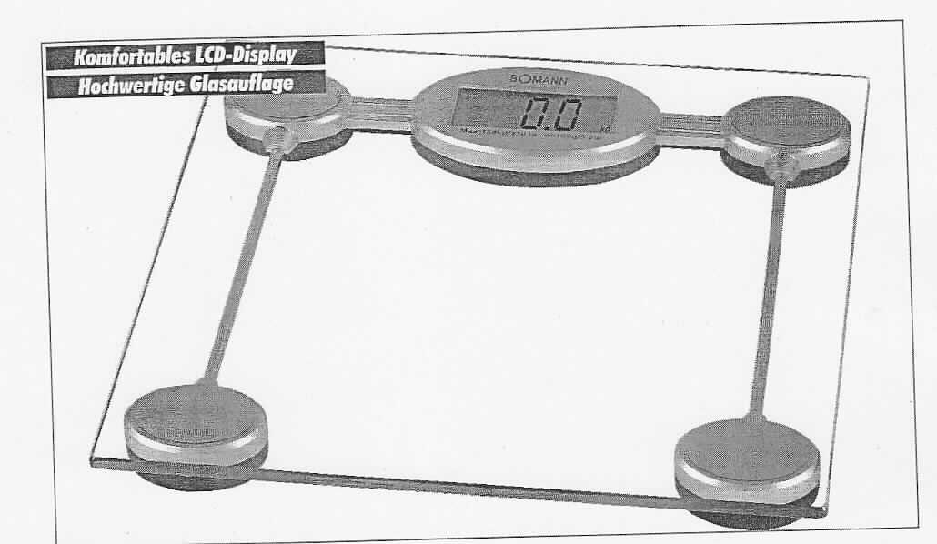Elektronische Personenwaage
- aus einer rechteckigen Trittfläche aus Glas, montiert auf einem Rahmen mit vier Füßen, 
  Wiegeeinheit, LCD-Display mit automatischer Abschaltung und Batteriefach mit Batterie,
- zum Wiegen von Personen bis max. 150 kg mit einer Genauigkeit von 100 g.

"Waage mit einer Empfindlichkeit über 50 mg, Personenwaage"