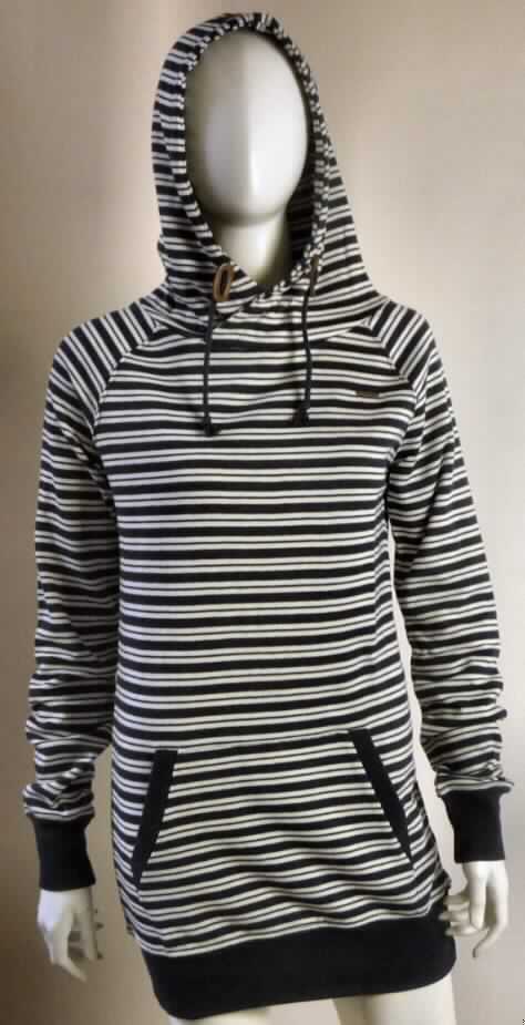 Blousonähnliches Kleidungsstück, sog. Hooded Sweatshirt Hook, Art. RW20520520, Größe S, 
Foto siehe Anlage
- aus ca. 1 mm dicken, buntgewirkten Gewirken aus lt. Antrag 65 % Polyester (synthetische
  Chemiefasern) und 35 % Baumwolle,
- über die Taille reichend (Rückenlänge: ca. 76 cm),
- mit einer angesetzten, doppelt gearbeiteten Kapuze mit Tunnelzug, vorn im Kapuzenansatz mit 
  einer Überlappung von links über rechts (Männerkleidung), 
- ohne Öffnung und Verschluss am Halsausschnitt,
- vorn mit einer aufgesetzten Kängurutasche,
- mit langen Ärmeln, die mit verengenden Bündchen ausgestattet sind und über den unteren 
  Rand des Kleidungsstücks hinausreichen,
- am unteren Rand mit einem verengenden, gerippt gewirkten Bund,
- erfüllt die Merkmale zur Einreihung als blousonähnliches Kleidungsstück, somit kein Pullover 
  der Position 6110. 

"Blousonähnliches Kleidungsstück aus Gewirken, für Männer, aus Chemiefasern"