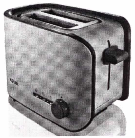 Elektrischer Toaster
- aus einem wärmeisolierendem Aluminiumgehäuse mit zwei von oben bedienbaren
  Röstschlitzen mit integriertem Brötchen- und Croissantaufsatz, Stop-, Aufwärm- und
  Auftautasten, Röstzeitelektronik mit Temperatursensor, herausnehmbarer Krümelschublade
  und einer Kabelaufwickelung am Bodenteil,
- mit einer Leistungsaufnahme von 780-920 Watt bei einer Spannung von 220-240 Volt,
- zum Rösten von Brot im Haushalt.

"Elektrowärmegerät für den Haushalt; Brotröster (Toaster)"
