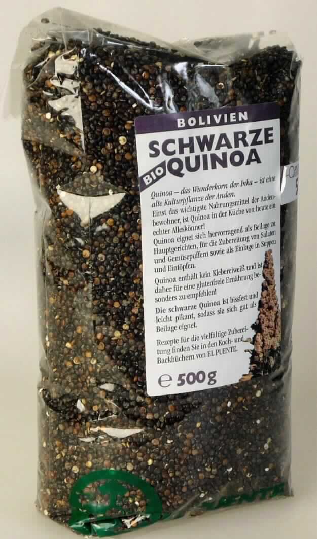 Quinoa (Reismelde)

Antragsangaben als zutreffend unterstellt: Schwarze Quinoa kbA, aus Bolivien, importiert als Sackware à 25 kg.

Beschaffenheit der vorgelegten Warenprobe: Dunkelrote bis schwarze, kleine, flache, annähernd scheibenförmige Samen von Chenopodium quinoa (Quinoa / Reismelde), im transparenten, etikettierten, Folienbeutel von 500 g Inhalt aufgemacht. Geschmack und Geruch arttypisch, wie Quinoa.

Anderes Getreide, Quinoa (Chenopodium Quinoa).