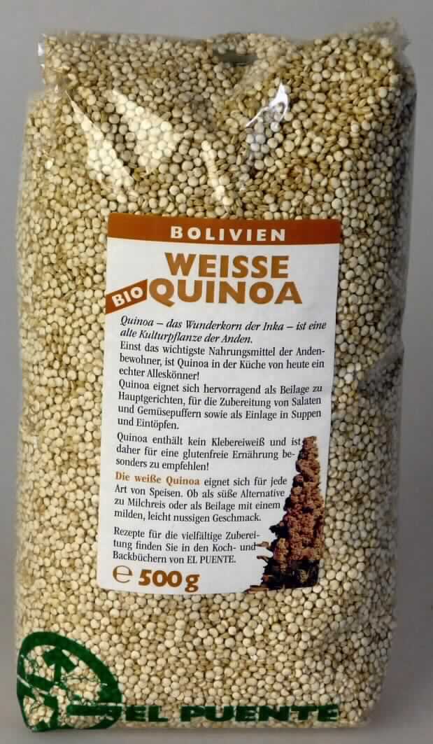 Quinoa (Reismelde)

Antragsangaben als zutreffend unterstellt: Weiße Quinoa kbA, aus Bolivien, importiert als Sackware à 25 kg.

Beschaffenheit der vorgelegten Warenprobe: Beigefarbene, kleine, flache, annähernd scheibenförmige Samen von Chenopodium quinoa (Quinoa / Reismelde), im transparenten, etikettierten, Folienbeutel von 500 g Inhalt aufgemacht. Geschmack und Geruch arttypisch, wie Quinoa.

Anderes Getreide, Quinoa (Chenopodium Quinoa).