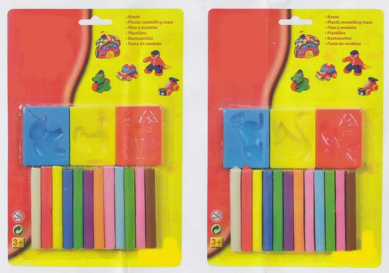 Angaben: 
Knetset bestehend aus zwölf verschieden farbigen Knetstangen und drei Förmchen aus Kunststoff. 

Warenbeschaffenheit:
Knetstangen in zwölf unterschiedlichen Farben und drei unterschiedliche Förmchen aus Kunststoff, gemeinsam umverpackt in bedruckter Blister/Kartonverpackung.

Befund: 
Modelliermassen, zur Unterhaltung von Kindern
Warenzusammenstellung aus Modelliermasse und Spielzeug (Förmchen), deren Charakter aufgrund der Menge, des Umfang und der Bedeutung von der Modelliermasse bestimmt wird.