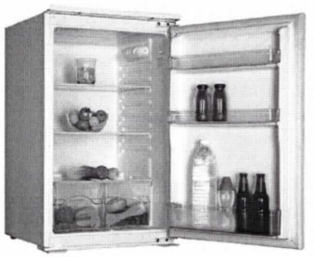 Einbaukühlschrank
- aus Kompressions-Kälteaggregat, drei Türeinsätzen, zwei Glasböden, zwei Gemüse-
  fächern und Innenbeleuchtung, in einem Einbau-Schrankgehäuse (Abmessungen
  H x B x T: 88 x 54 x 54 cm) mit Fronttür (Abbildung siehe Anlage),
- mit einem Netto-Fassungsvermögen von 130 l,
- zum Kühlen und Kühlhalten von Kühlgut im Haushalt.

"Kühlschrank, Haushaltskühlschrank, Kompressorkühlschrank, mit einem Inhalt von weniger als 340 l, kein Tischkühlschrank - Einbaukühlschrank"