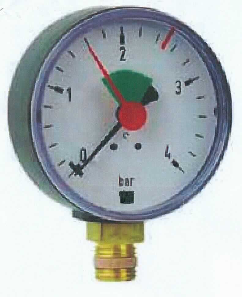 Sog. Manometer, Artikel-Nr. 271707, im Wesentlichen bestehend aus einem zylinderförmigen Kunststoffgehäuse (Durchmesser 63 mm) mit einem Rohrfedermesswerk, einer analogen Messwertskala (0 bis 4 bar), einem Zeiger und einer Höchstwertmarkierung. Das Manometer wird in geschlossenen Heizungsanlagen verwendet und besitzt am unteren Ende einen mittels PTFE-Dichtung selbstdichtenden 3/8" Prozessanschluss.

äußere Form: siehe Abbildung in der Anlage

Die Ware wird als "Gerät zum Messen oder Überwachen des Druckes von Flüssigkeiten oder Gasen, ausgenommen Instrumente, Apparate und Geräte der Position 9014, 9015, 9028 oder 9032, anderes als elektronisch, Manometer mit Metallfedermesswerk (Rohrfeder)" eingereiht.
