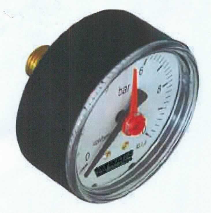 Sog. Manometer, Artikel-Nr. 271639, im Wesentlichen bestehend aus einem zylinderförmigen Kunststoffgehäuse (Durchmesser 63 mm) mit einem Rohrfedermesswerk, einer analogen Messwertskala (0 bis 10 bar), einem Zeiger und einer Höchstwertmarkierung. Das Manometer wird im Heizungs- und Sanitärbereich verwendet und besitzt an der hinteren Seite einen mittels PTFE-Dichtung selbstdichtenden 1/4" Prozessanschluss.

äußere Form: siehe Abbildung in der Anlage

Die Ware wird als "Gerät zum Messen oder Überwachen des Druckes von Flüssigkeiten oder Gasen, ausgenommen Instrumente, Apparate und Geräte der Position 9014, 9015, 9028 oder 9032, anderes als elektronisch, Manometer mit Metallfedermesswerk (Rohrfeder)" eingereiht.