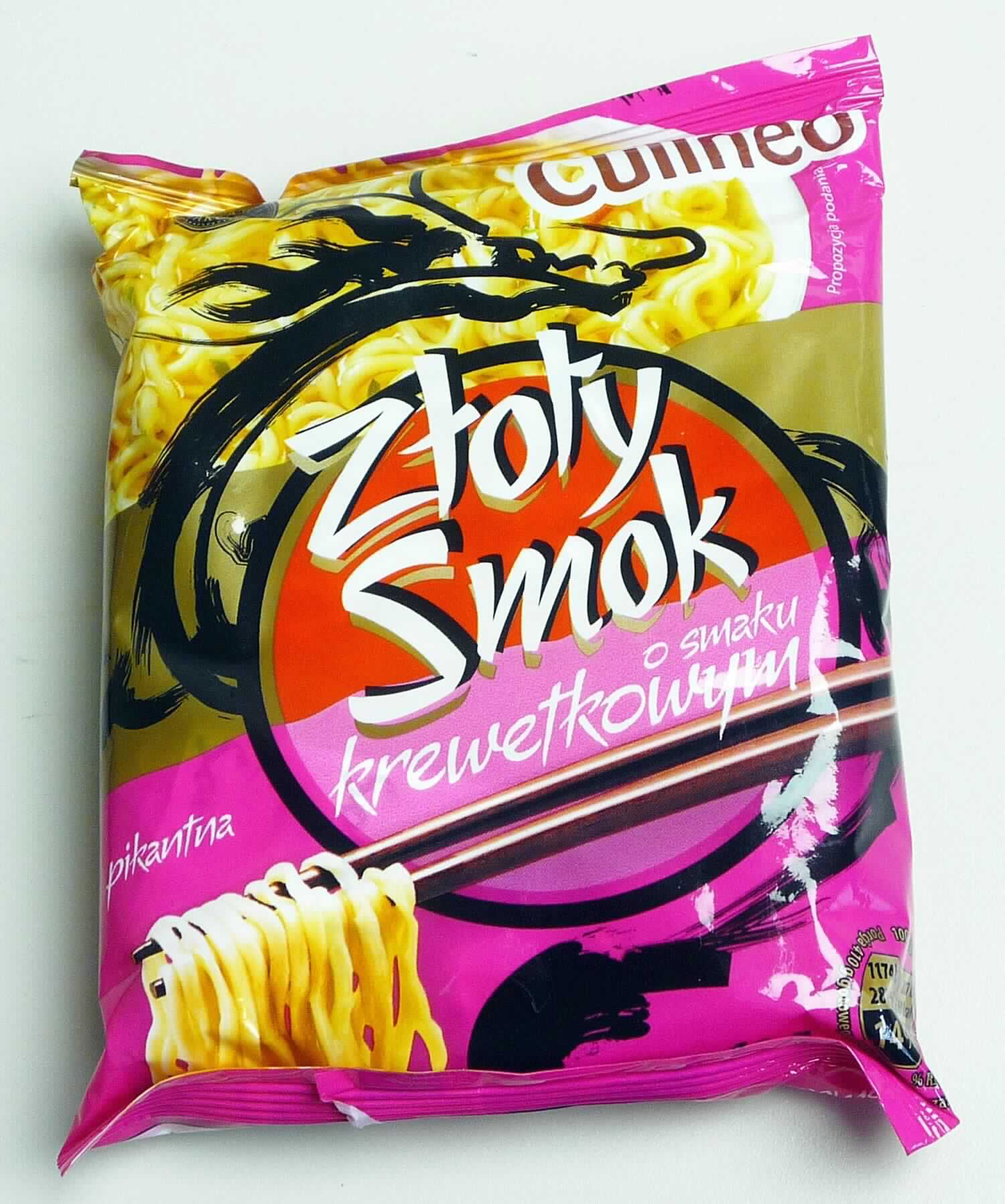 Instant-Nudelsuppe mit Garnelengeschmack

Antragsangaben:
ZLOTY SMOK ZUPA BLYSKAWICZNA O SMAKU KREWETKOWYM Z KLUSKAMI (PIKANTNA) - 60 g

Beschreibung des vorgelegten Warenmusters:
Ca. 10 cm x 9 cm x 2 cm großer Block aus dicht ineinander verschlungenen gelblichen, trockenen, sehr brüchigen 
Fadennudeln, Geschmack nach in Fett gerösteten Teigwaren, ähnlich frittiertem Knabbergebäck; beigelegt ein 
weißes Tütchen mit Suppenpulver (Aufdruck "Soup base") und ein Klarsichttütchen mit einem trüben orange-
farbenen Öl (Aufdruck "Flavouring Oil"); gemeinsam verpackt in einer rosafarbenen Original-Schlauchfolie mit 
Abbildung einer asiatischen Nudelsuppe und Angaben ausschließlich in polnischer Sprache, denen u.a. der 
Handelsname (siehe Feld 8), der Nettoinhalt  (60 g) und die Zusammensetzung aus 92 % Nudeln (mit Palmöl) 
und 8 % Suppengrundlage, sowie in Verbindung mit einer vorhandenen Abbildung, ein Zubereitungshinweis 
(Nudeln in eine Schüssel geben, Suppengrundlage und 400 ml kochendes Wasser hinzufügen, 3 Minuten 
zugedeckt stehen lassen, Umrühren und Servieren) entnommen werden können.

Es liegt eine Warenzusammenstellung in Aufmachung für den Einzelverkauf vor, die zur Herstellung eines 
Nudelgerichts vorgesehen ist. Der Charakter wird durch die Nudeln bestimmt, da diese den größten Teil der 
Ware ausmachen.

Teigware, durch Frittieren zubereitet und getrocknet, aus Weizenmehl
