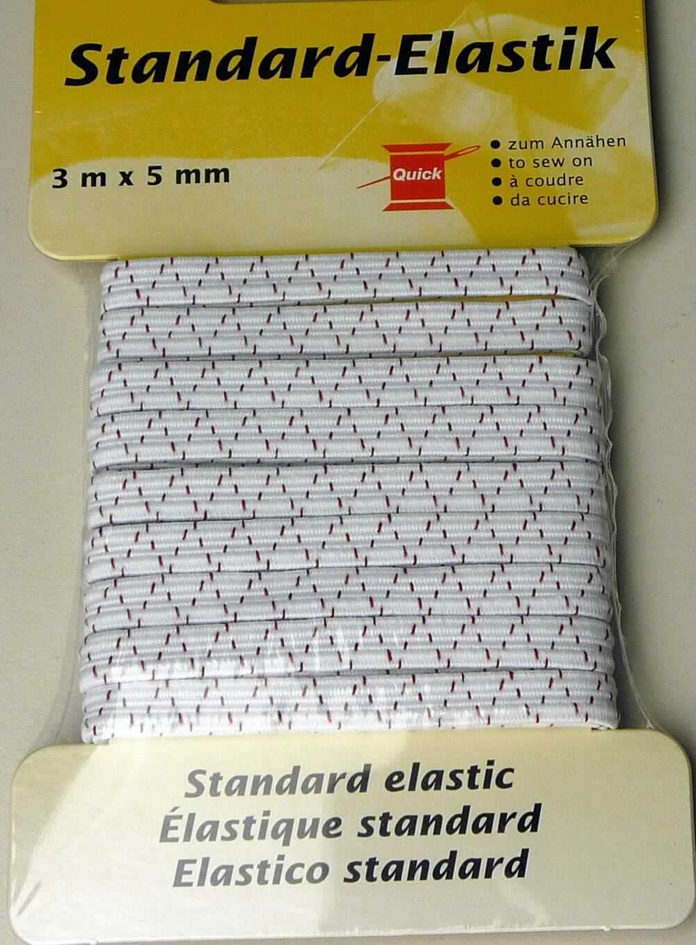 Geflecht, sog. Standard-Elastik, Art.-Nr. 710-89, Foto siehe Anlage, 
- auf einem bedruckten Pappaufhänger aufgewickelt und in einer klarsichtigen Kunststofffolie verpackt,
- als Meterware, laut Antrag mit einer Breite von 5 mm und einer Länge von 3 m,
- aus einem Flachgeflecht aus Garnen aus Spinnstoffen mit eingearbeiteten Fäden aus augenscheinlich Kautschuk.

"Geflecht als Meterware"